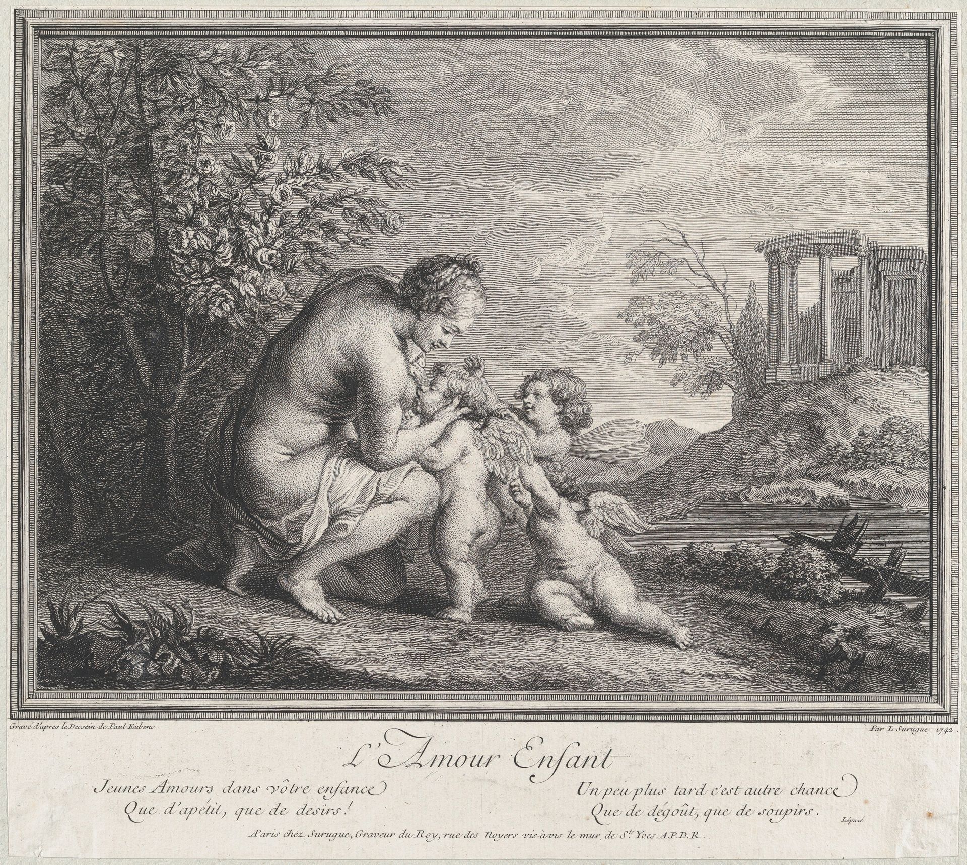 Venus nursing three Cupids in a landscape by Louis Surugue