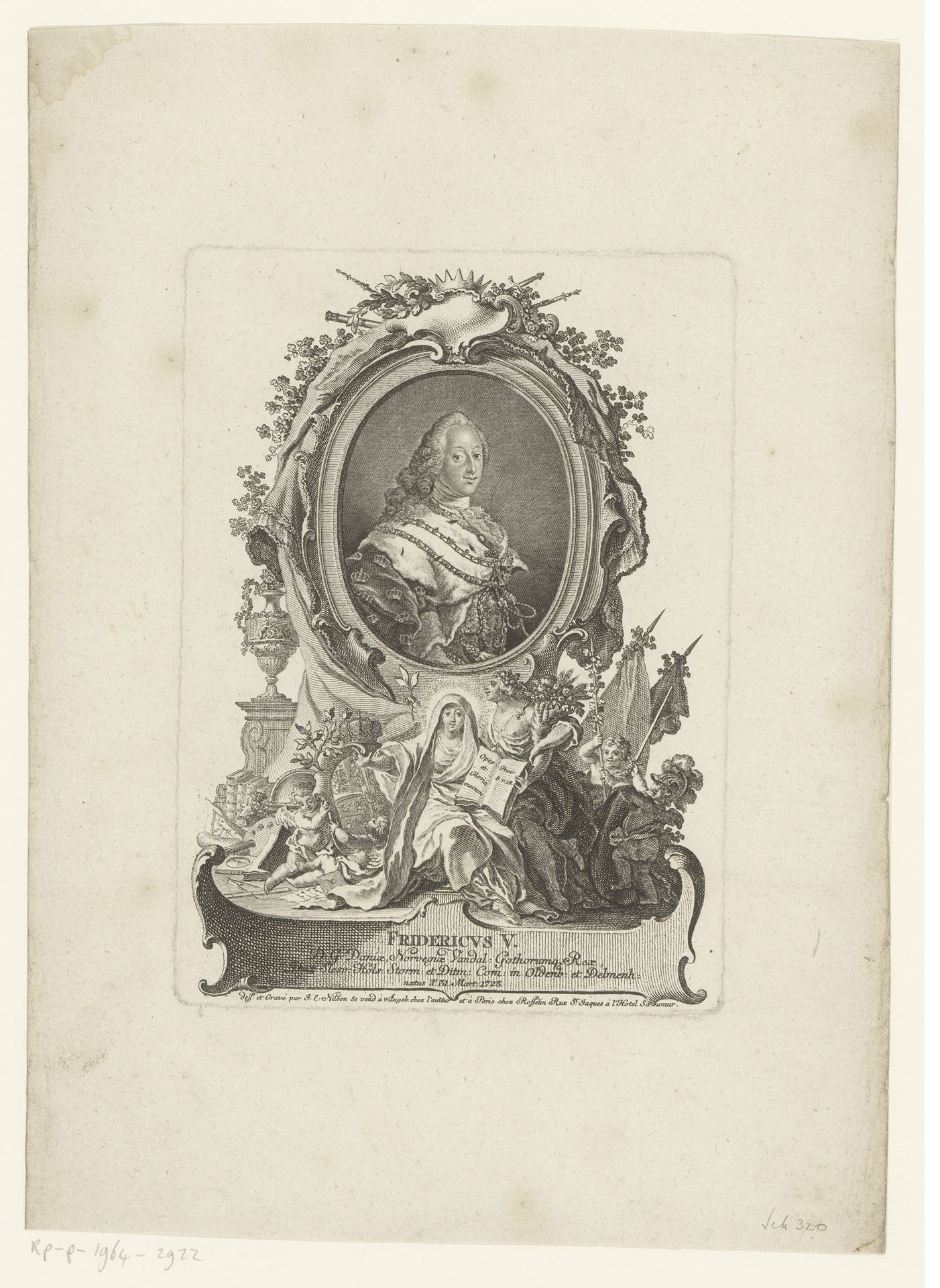 Portret van Frederik V, koning van Denemarken by Johann Esaias Nilson