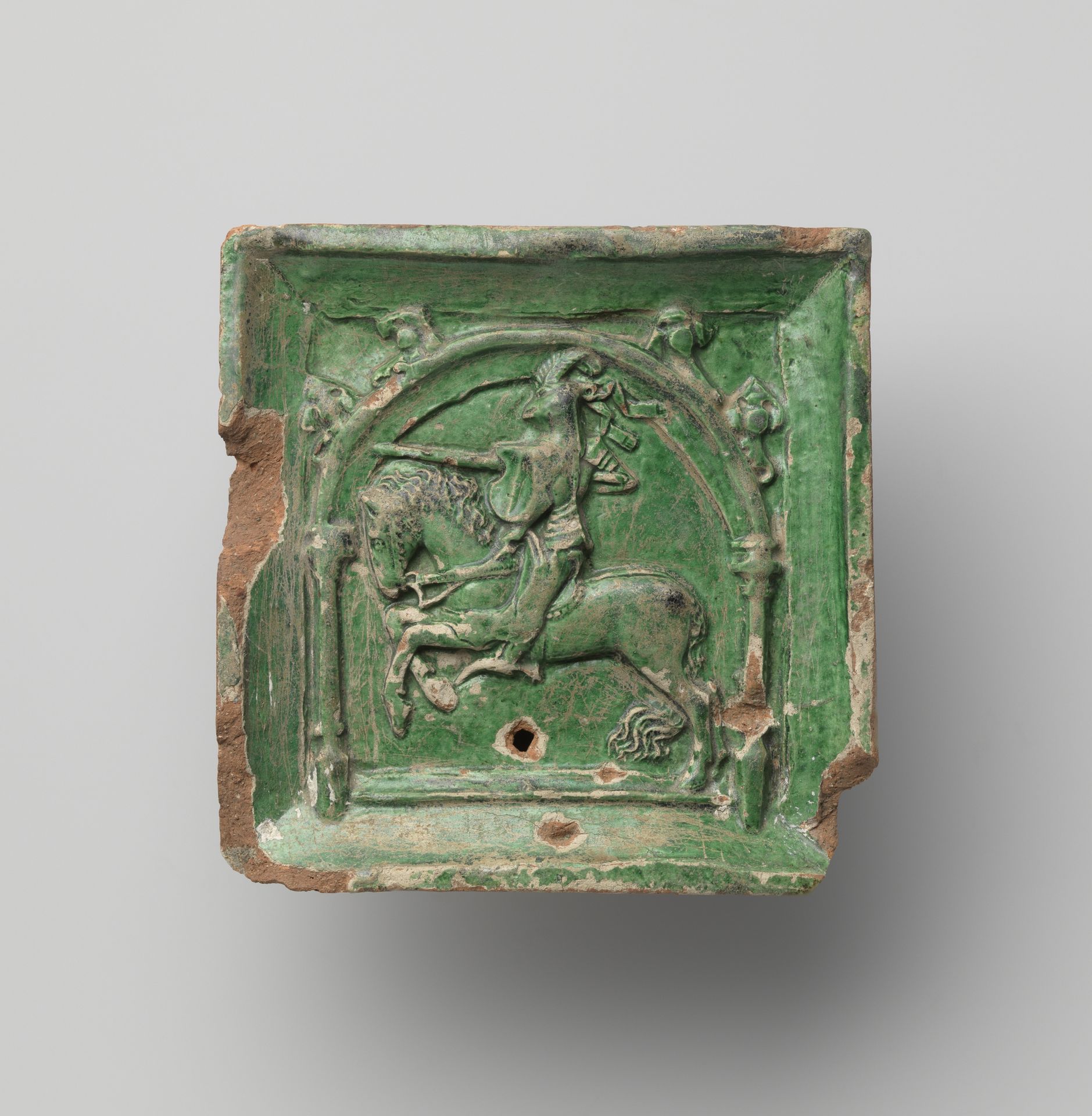Kacheltegel van aardewerk met loodglazuur by Anonymous