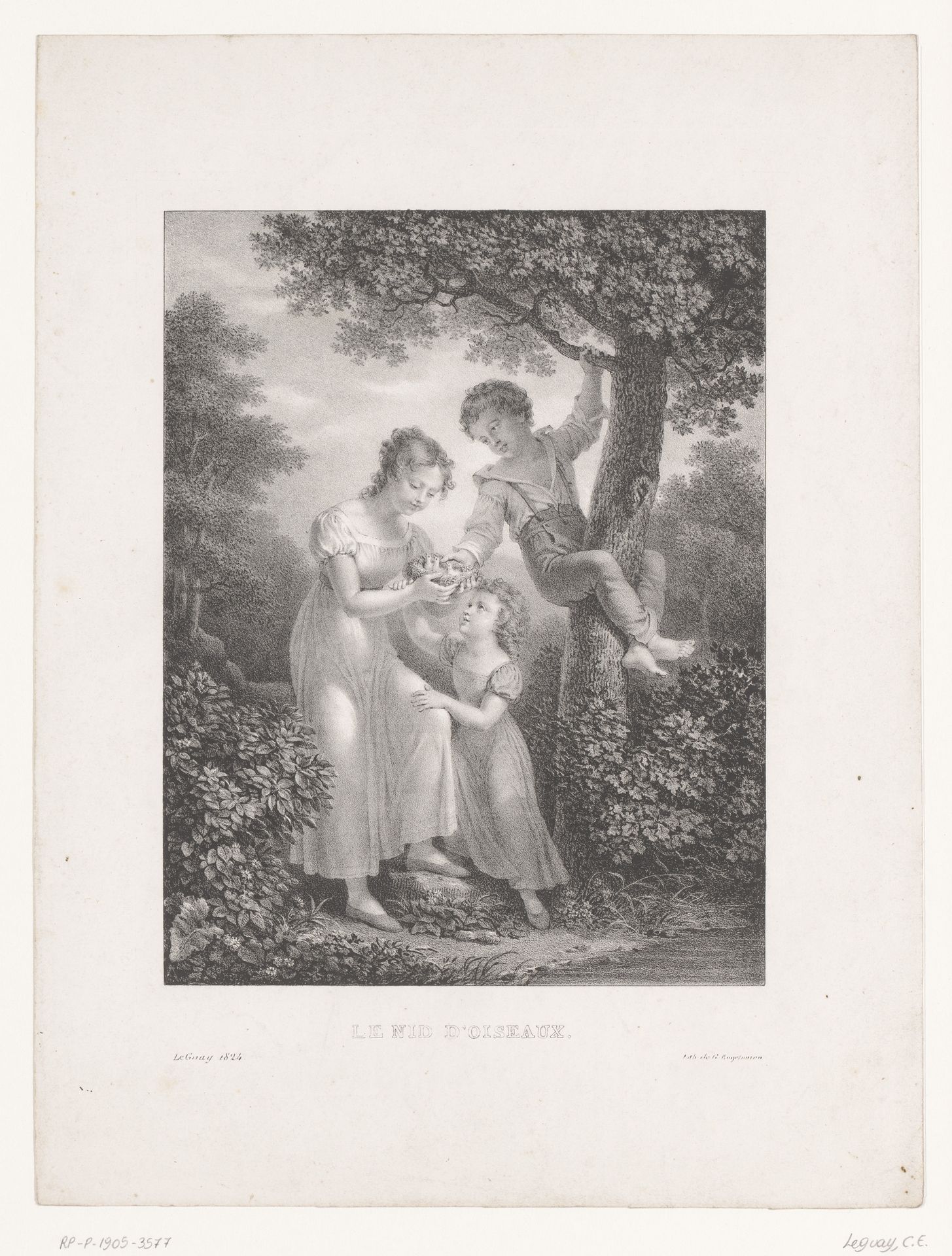 Drie kinderen met een vogelnest by Etienne Leguay