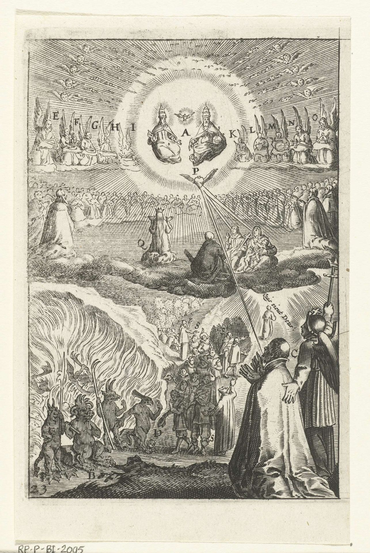 Embleem met man die moet kiezen of hij God of de duivel zal dienen by Anonymous
