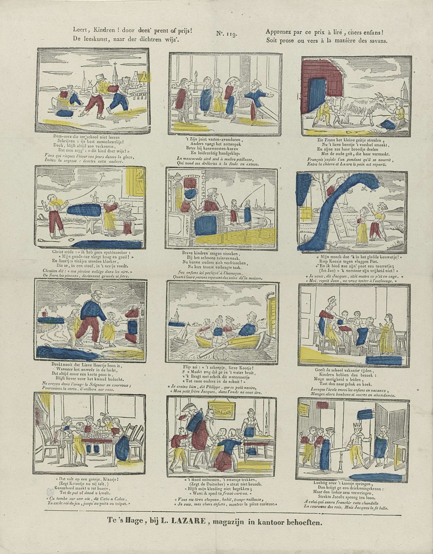 Leert, kindren! door deez' prent of prijs! / De leeskunst, naar der dichtren wijz'. / Apprenez par ce prix à lire, chers enfants! / Soit prose ou en vers, à la manière des savans by L. Lazare