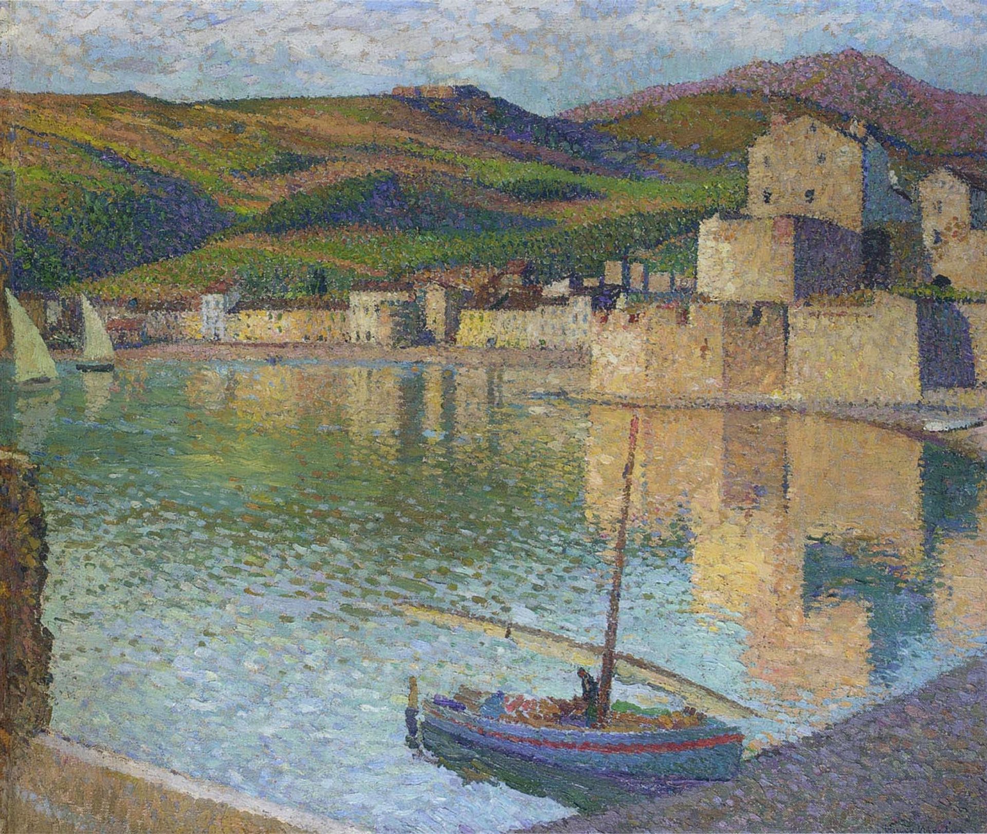 Blue Boat in Port Collioure by Henri Martin