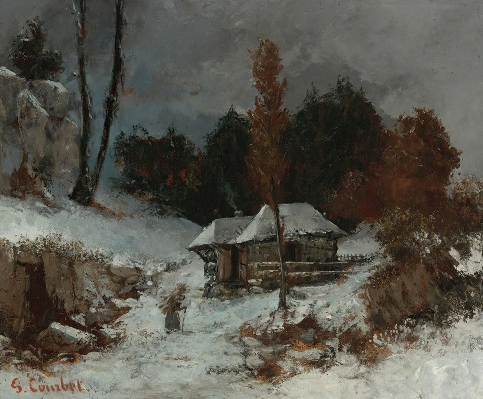Porteuse De Fagots Dans Un Paysage De Neige by Gustave Courbet