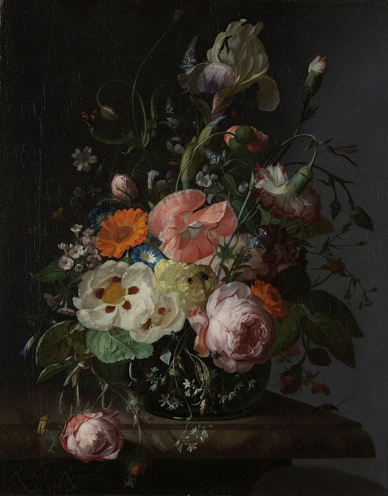 Still Life with Flowers on a Marble Slab by Rachel Ruysch