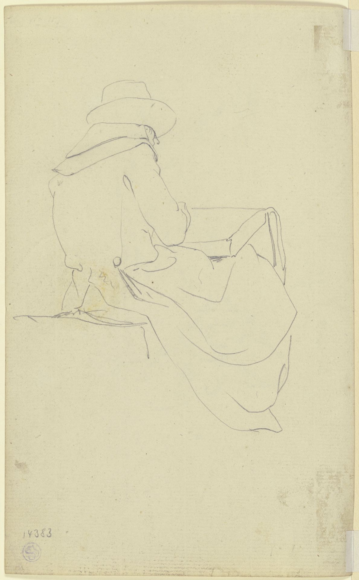 Sitzende Rückenfigur eines Zeichners mit dem Skizzenbuch auf den Knien by Wilhelm von Kobell
