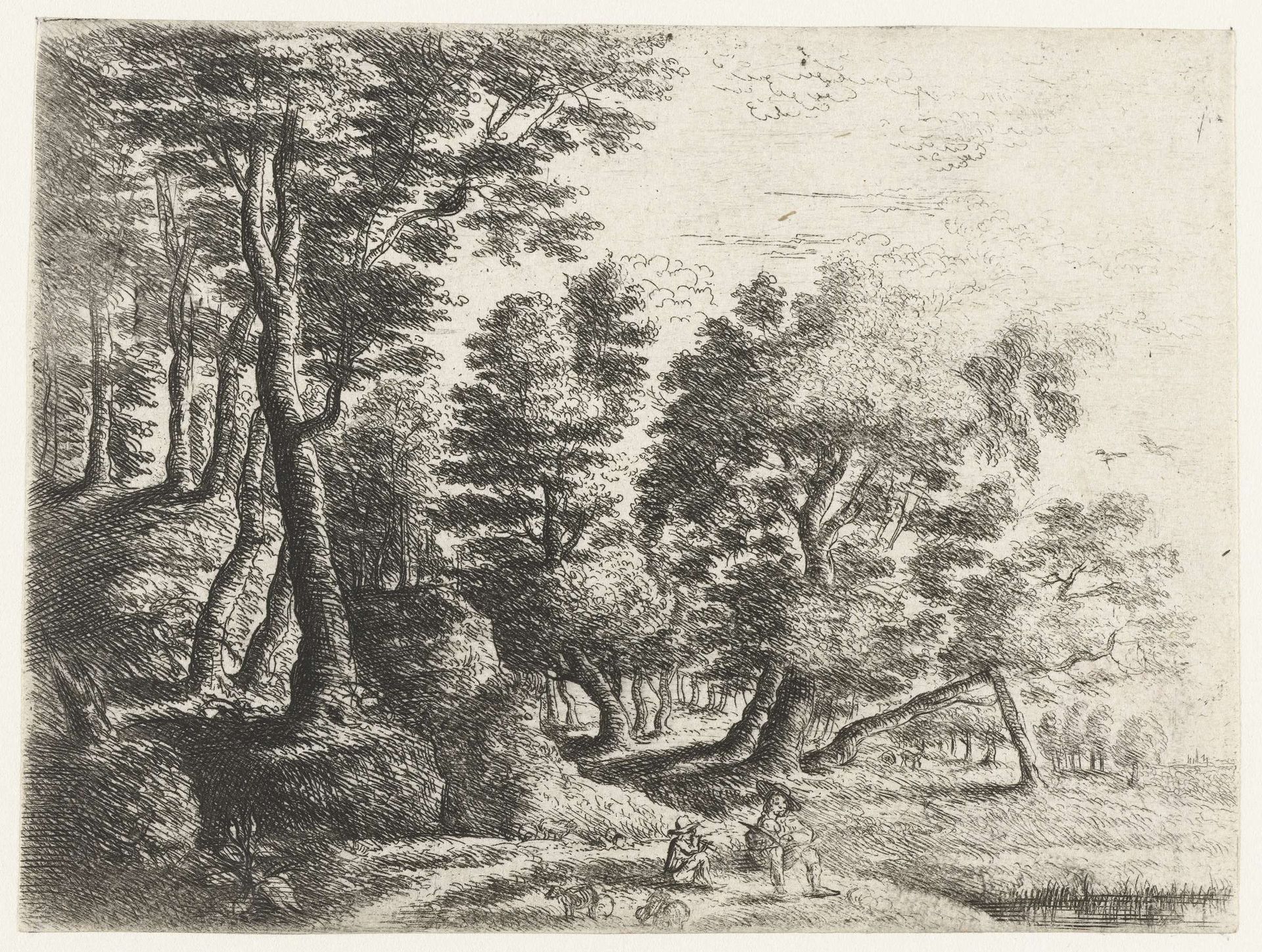 Landschap met zittende jongen en herder by Philips Augustijn Immenraet