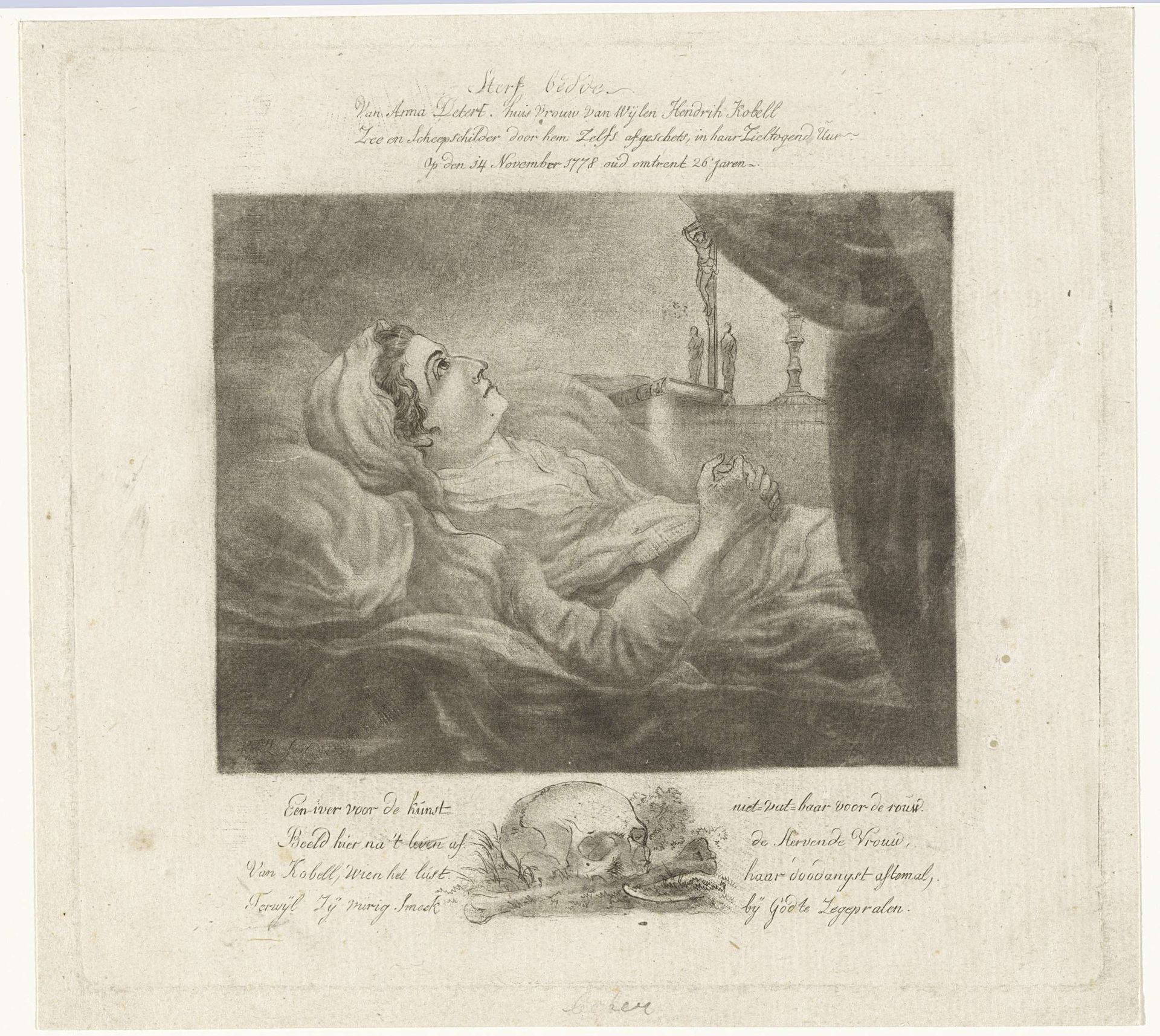 Sterfbed van Anna Detert, echtgenote van Hendrik Kobell by Hendrik Kobell
