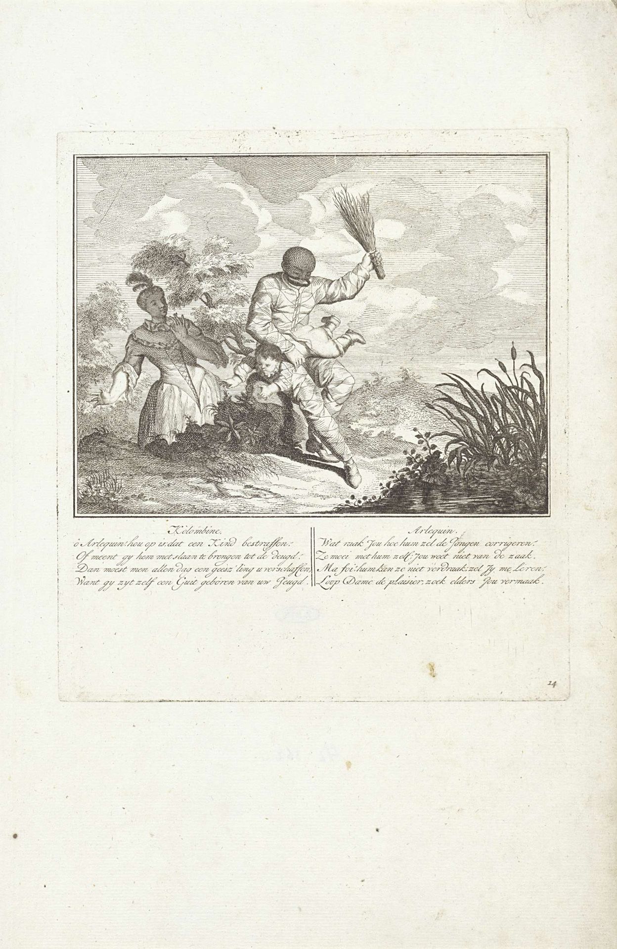 Arlequin geeft zijn kind een pak slaag met de roede by Anonymous