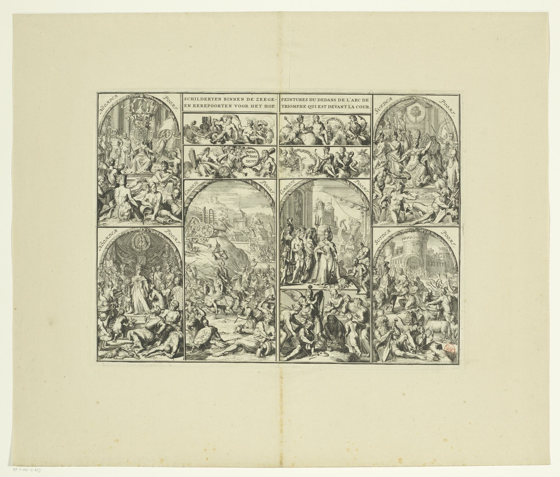 Schilderijen op de triomfbogen voor het Buitenhof, 1691 by Romeyn de Hooghe