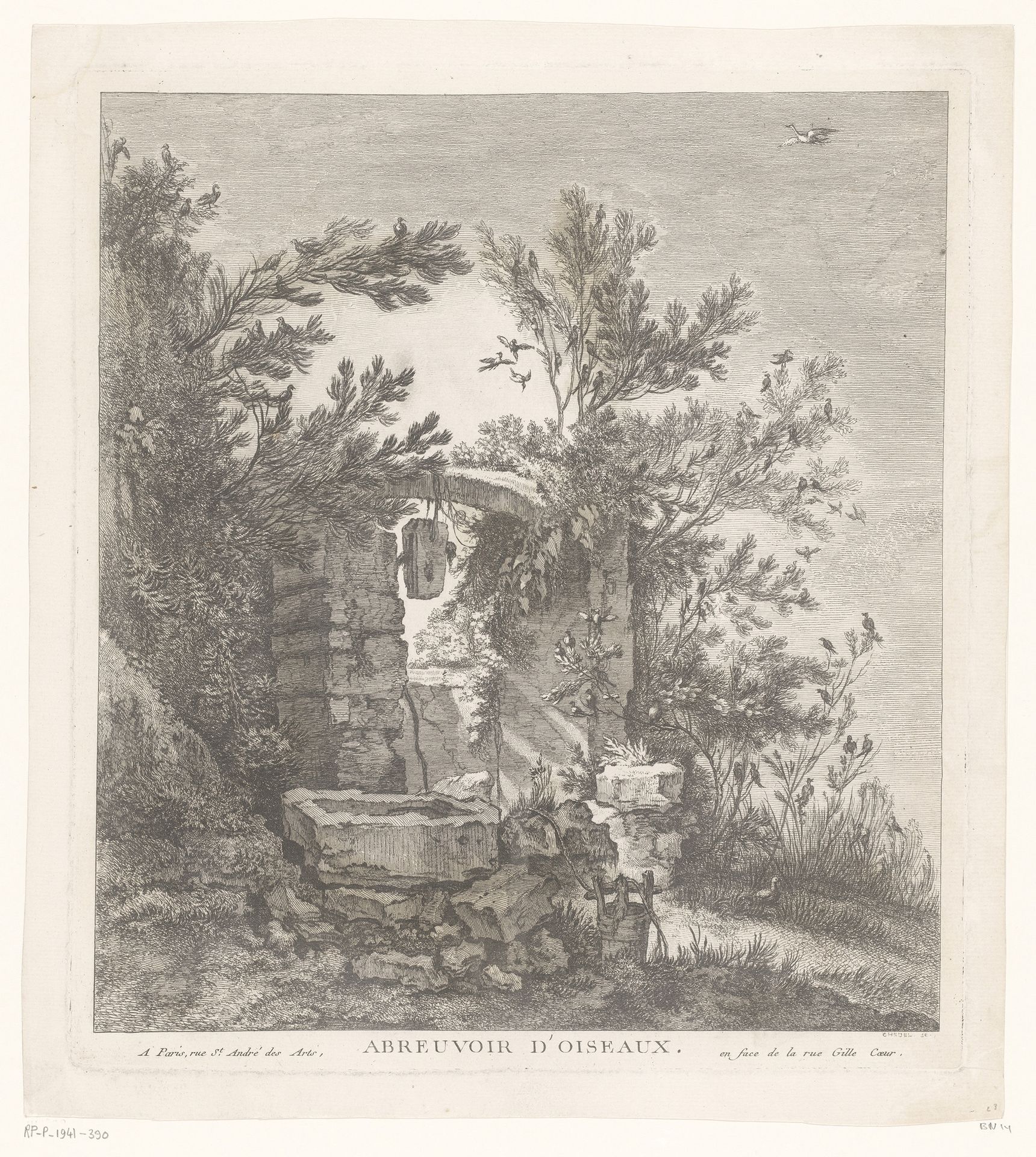 Landschap met vogels bij een vervallen waterput by Quentin Pierre Chedel