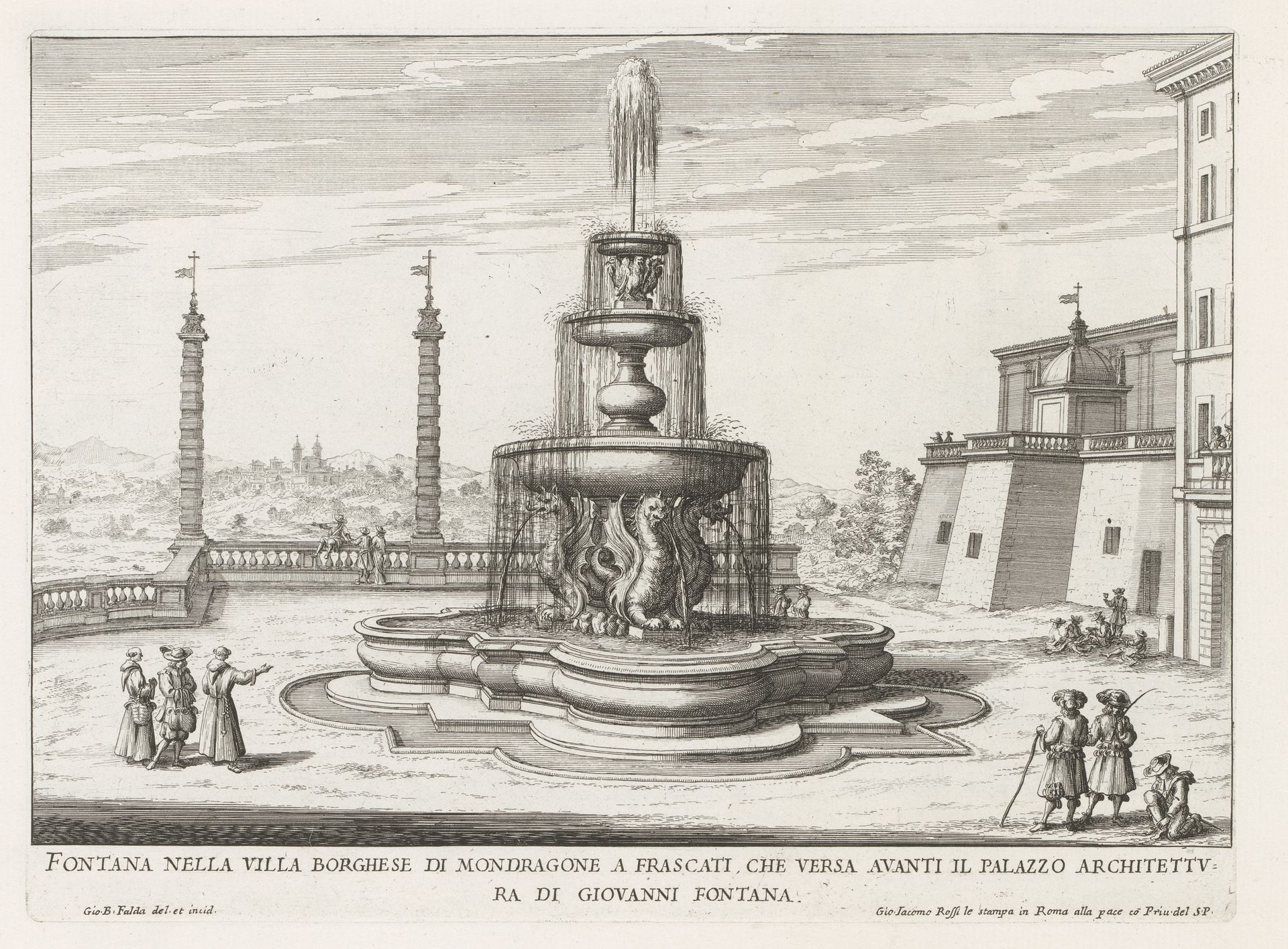 Fontein in de tuinen van de Villa Mondragone te Frascati by Giovanni Battista Falda