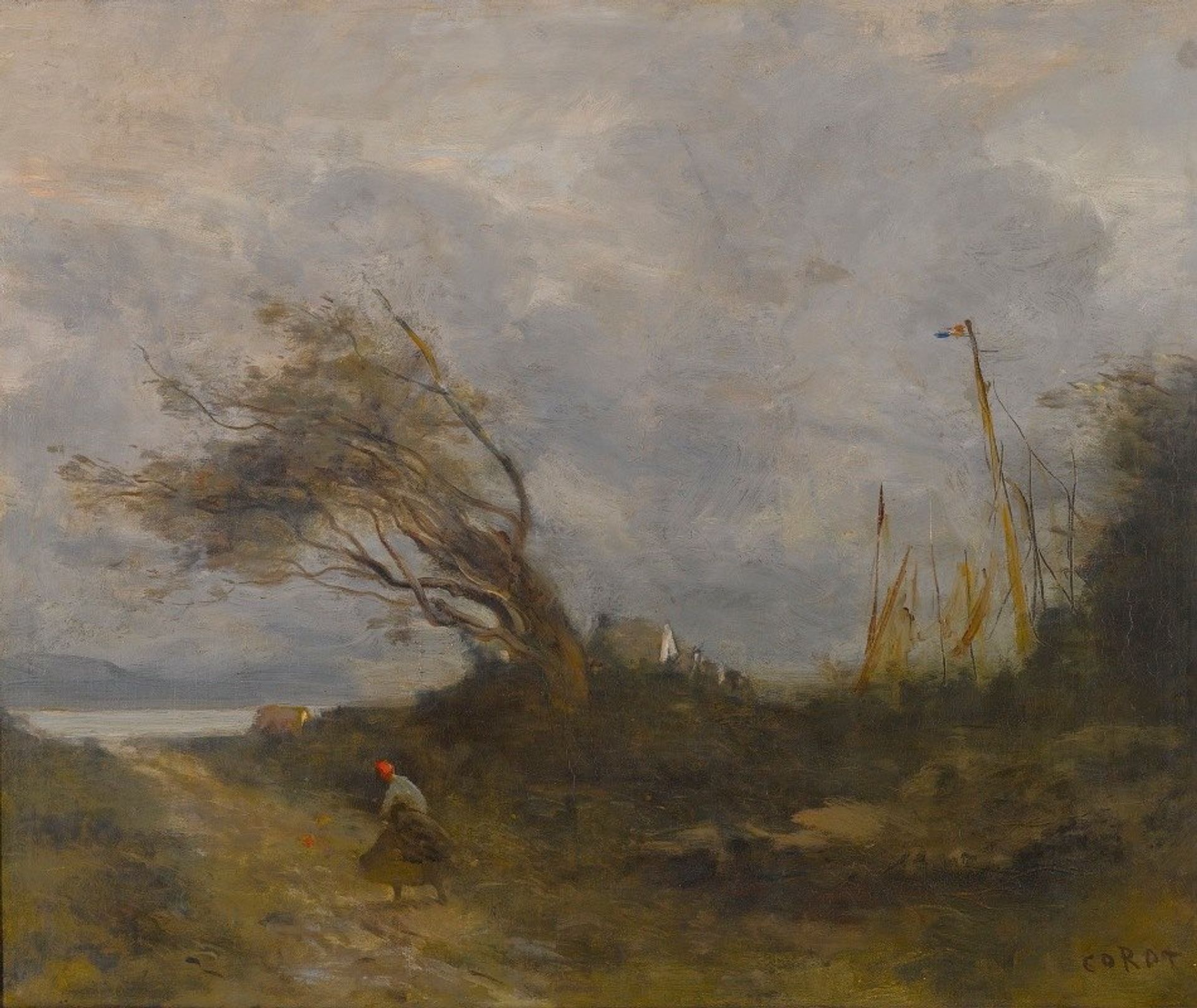 Un Coup De Vent Au Bord De La Mer by Camille Corot