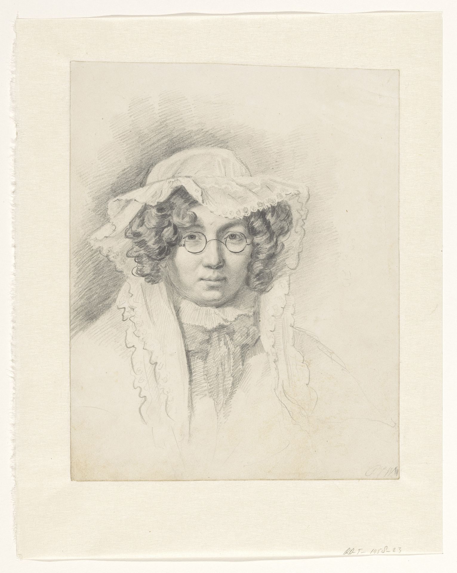 Madame Robin, met een bril op en een kanten muts by Pieter Christoffel Wonder