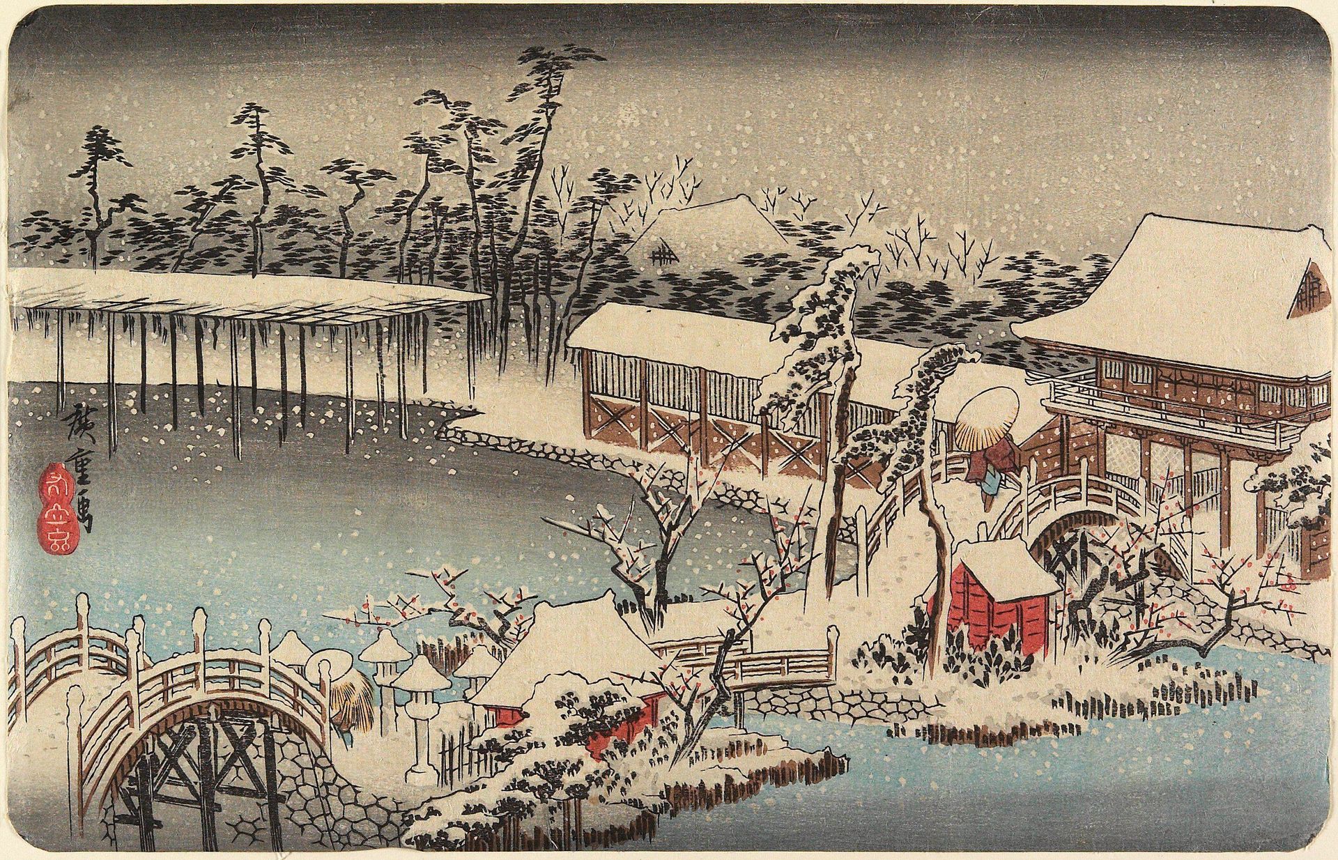 Snow in the Precincts of the Tenman Shrine at Kameido by Utagawa Hiroshige