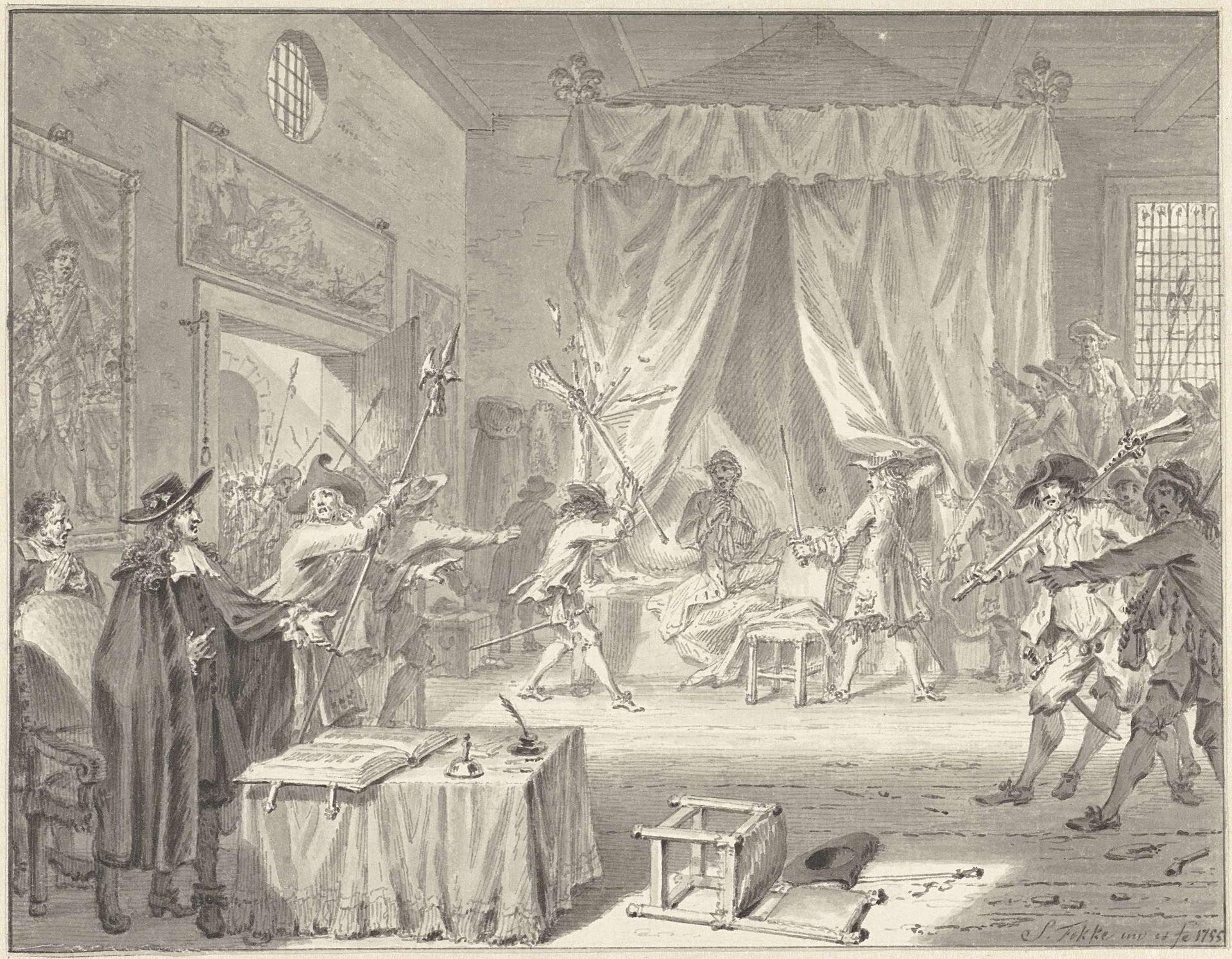 De gebroeders Johan en Cornelis de Witt aangevallen in hun kamer boven de Voorpoort van de Gevangenpoort te 's-Gravenhage, 20 augustus 1672 by Simon Fokke