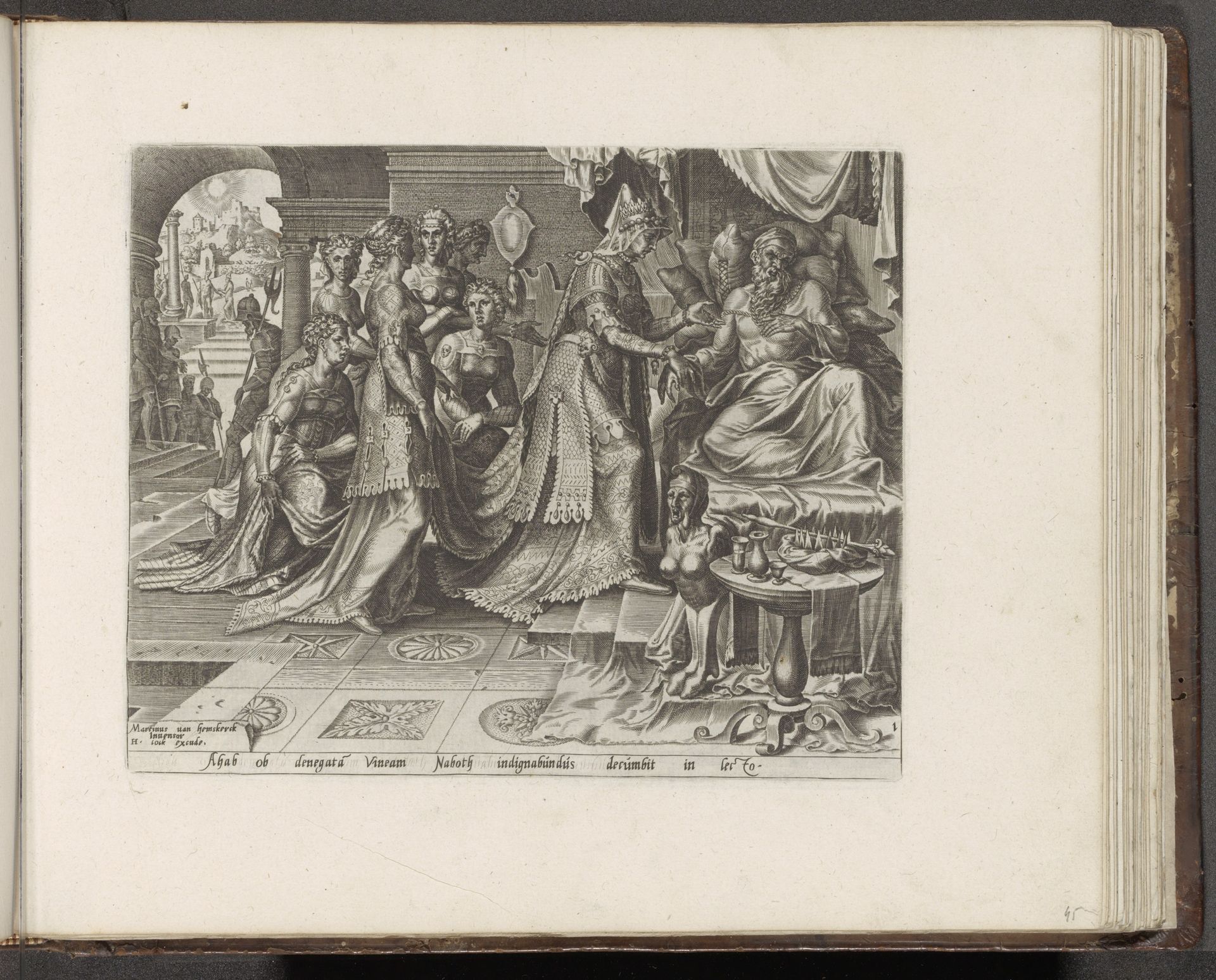 Izebel belooft koning Achab Nabots wijngaard te verkrijgen by Philips Galle