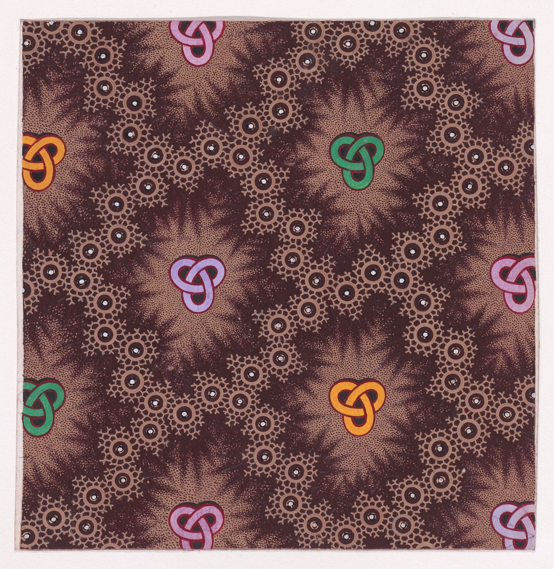 Textile Design with Trefoil Knots Framed by an Interlacing Honeycomb Pattern with Pearls by Anonymous
