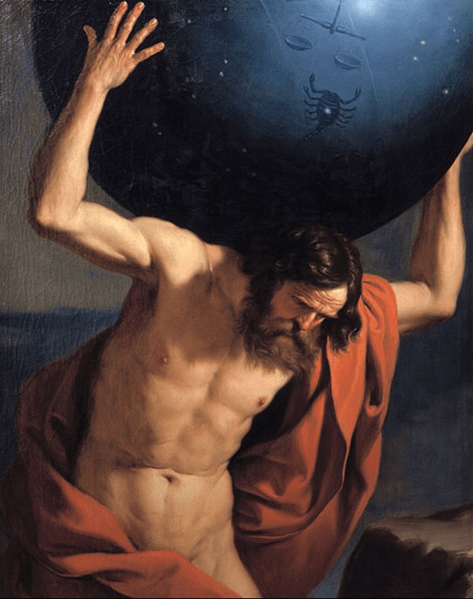 Atlas holding up the celestial globe by Guercino