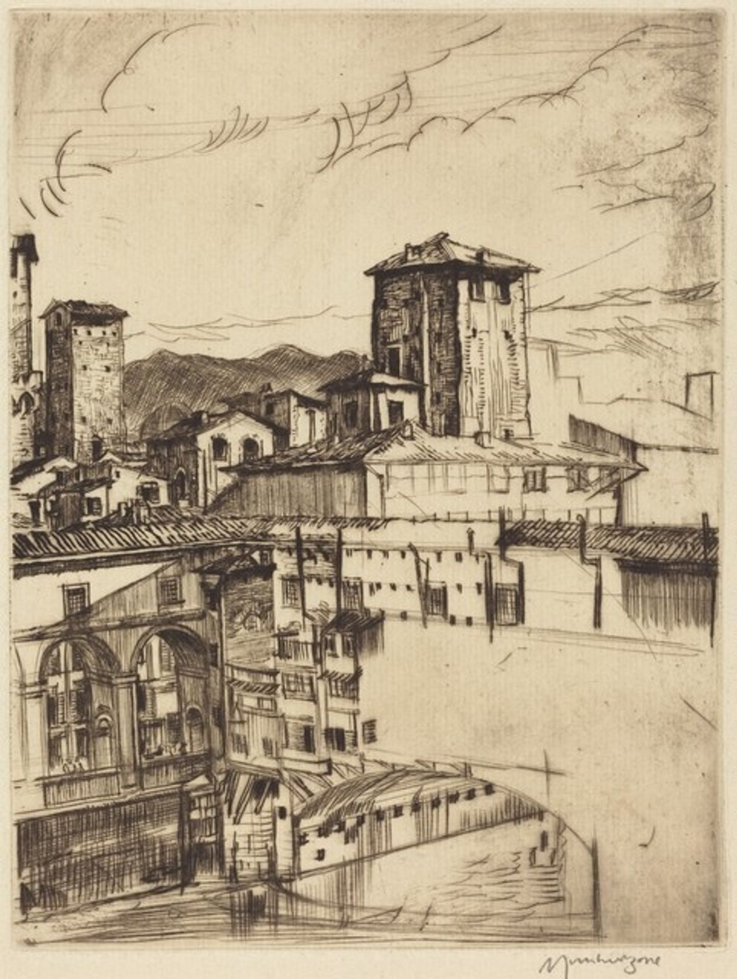 Ponte Vecchio, Florence by Muirhead Bone