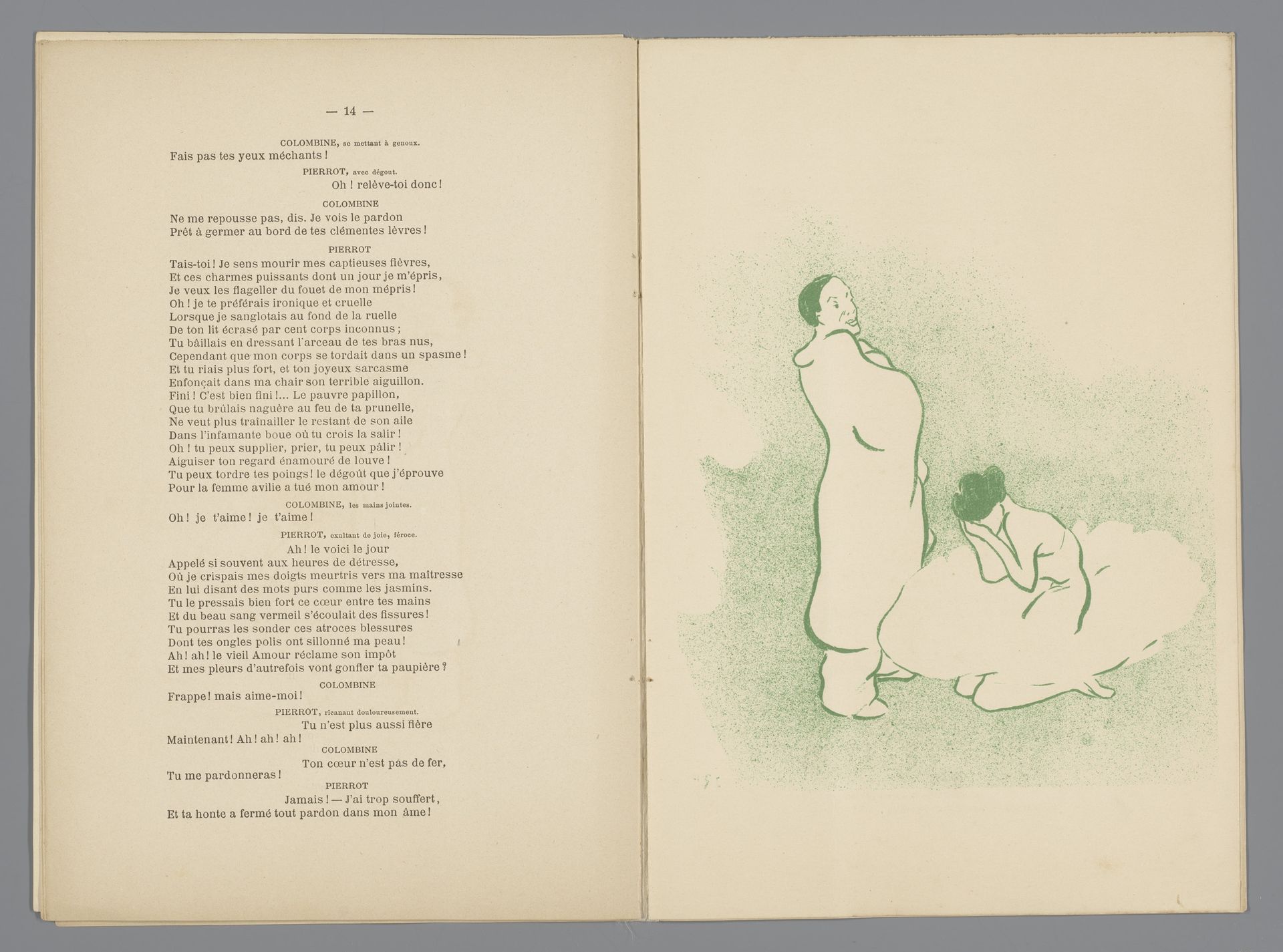 Ballerina knielt huilend neer voor staande man by Henri-Gabriel Ibels