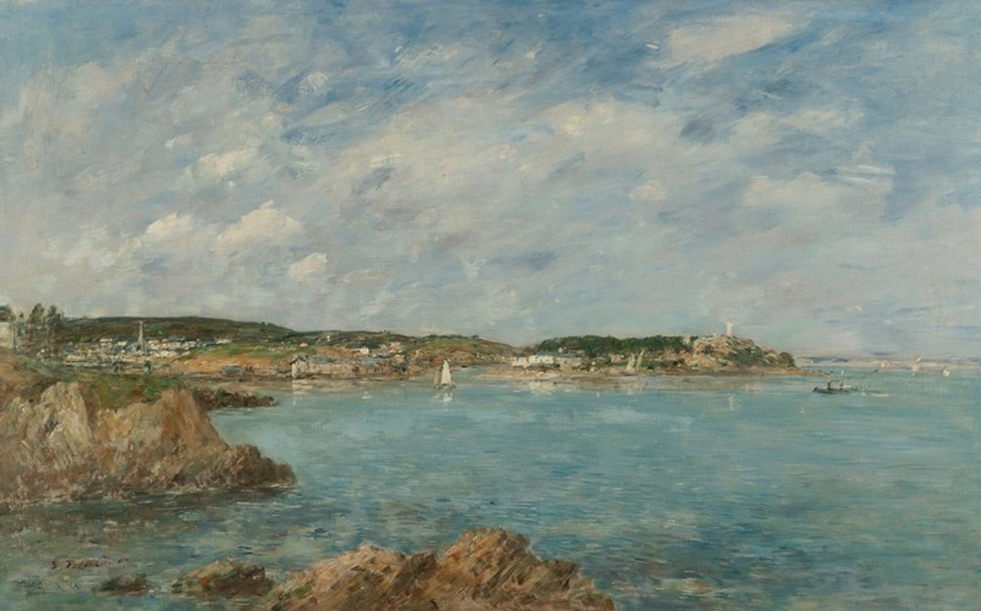 Douarnenez, la baie, vue de l’Île Tristan by Eugène Boudin
