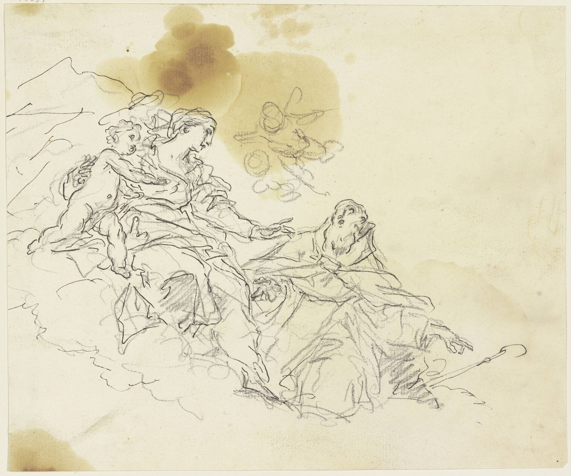 Madonna auf Wolken, von einem Heiligen verehrt by Gaspare Diziani