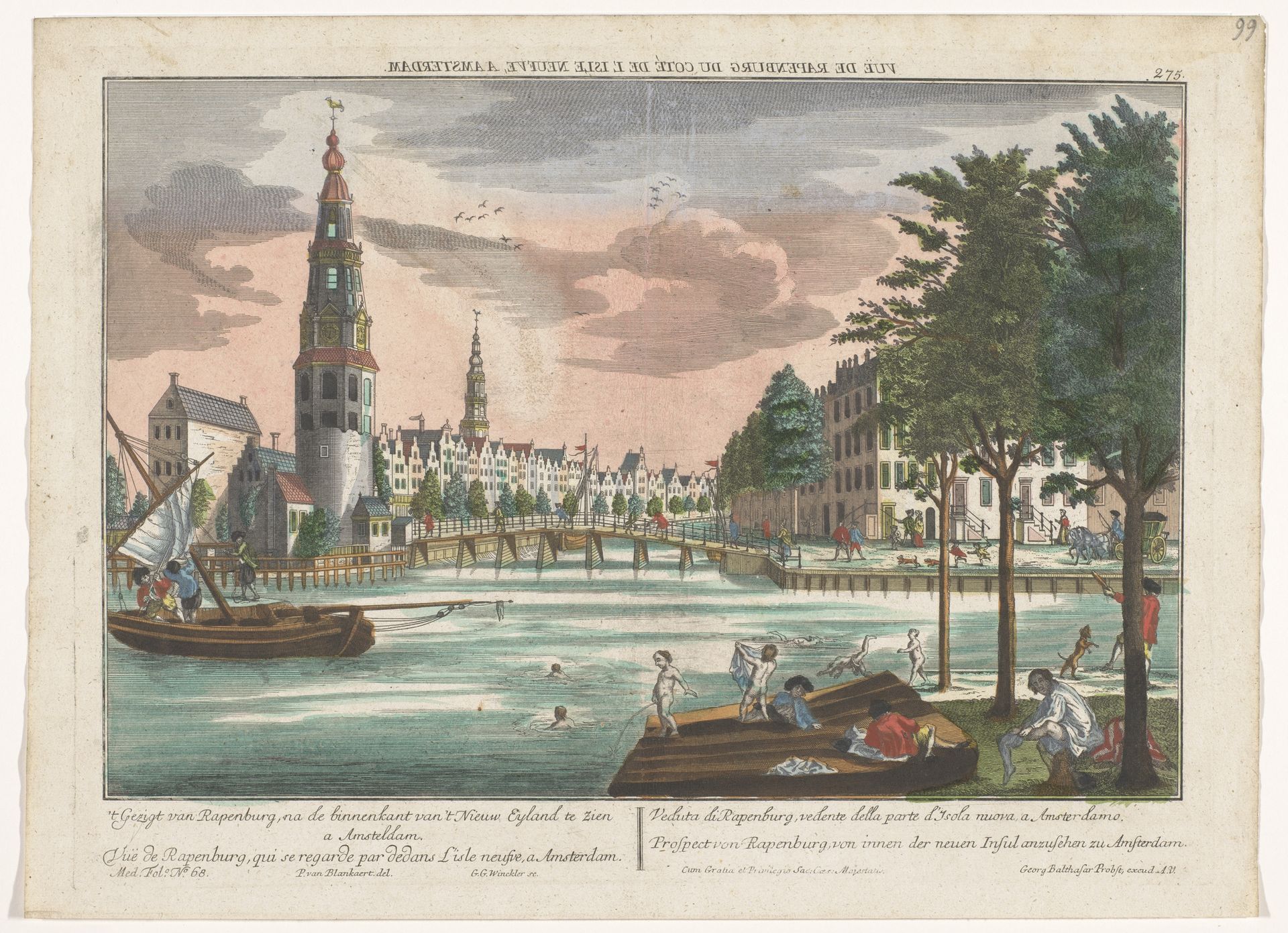 Gezicht op de Montelbaanstoren en de Oudeschans te Amsterdam, gezien vanaf het Rapenburg by Georg Balthasar Probst