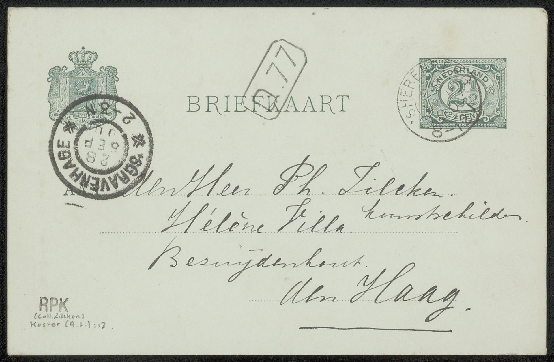 Briefkaart aan Philip Zilcken by Anton L. Koster
