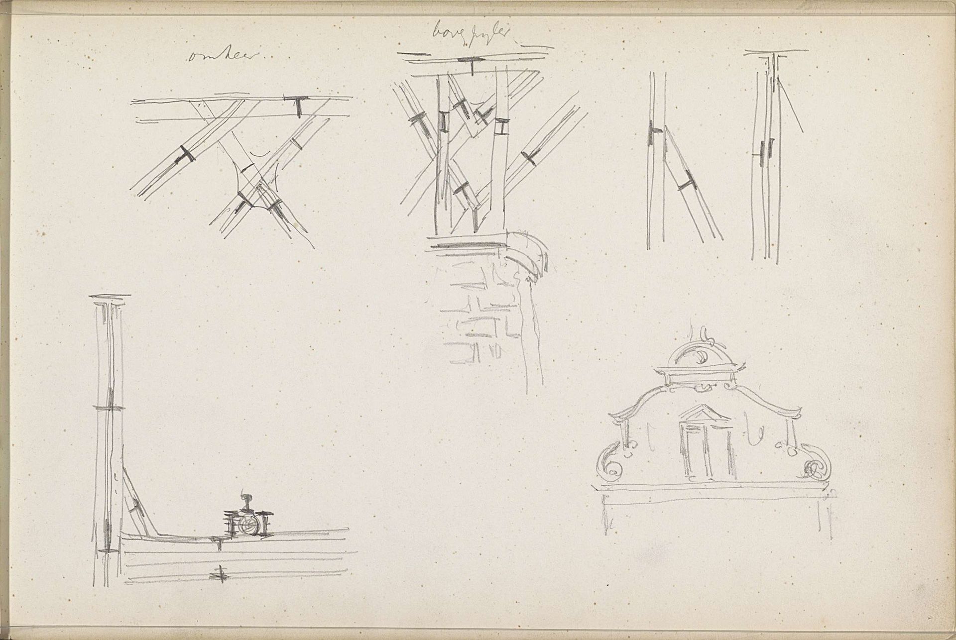 Houtconstructies en een klokgevel by Isaac Gosschalk