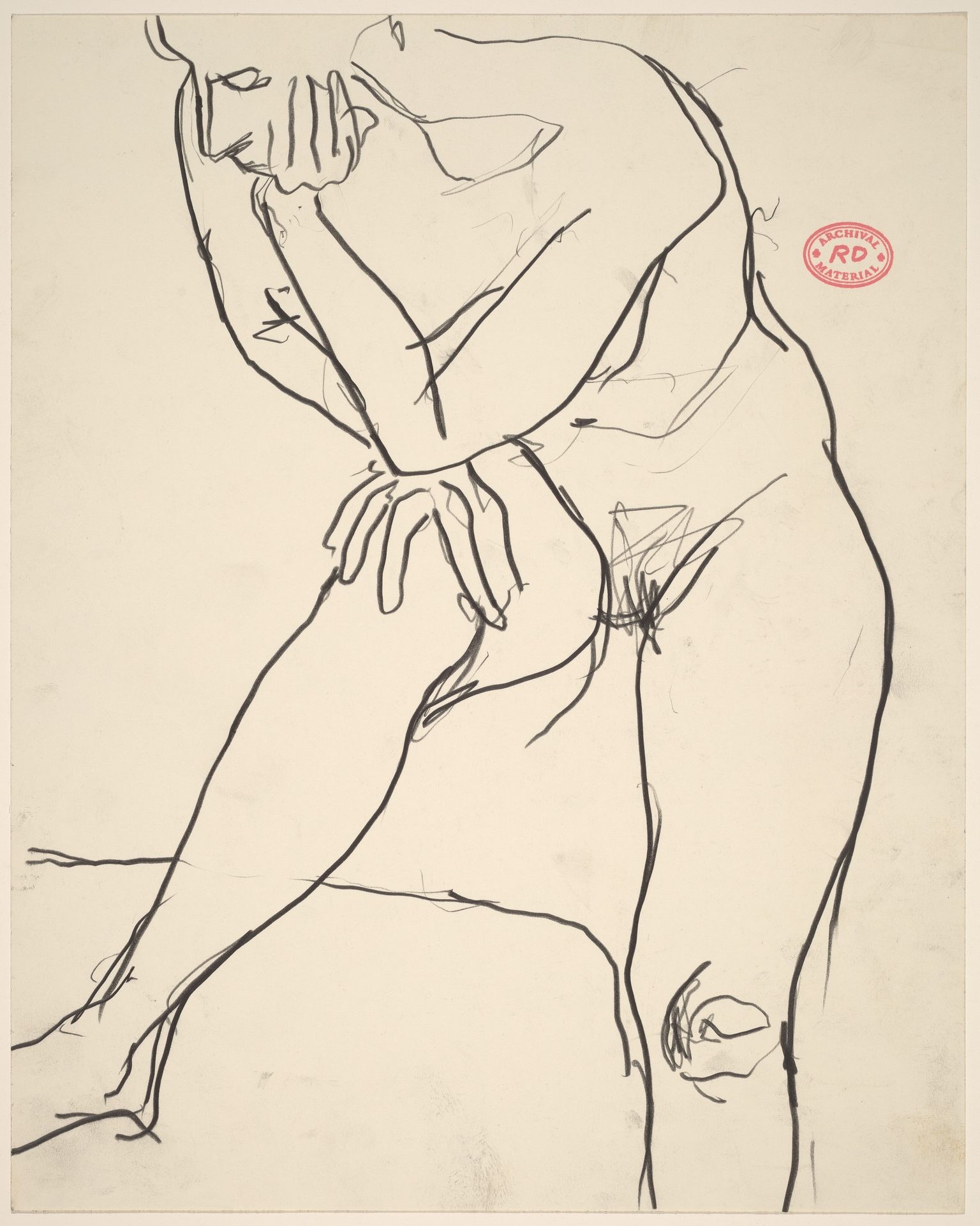 Untitled [standing nude resting her elbow on her knee] by Richard Diebenkorn