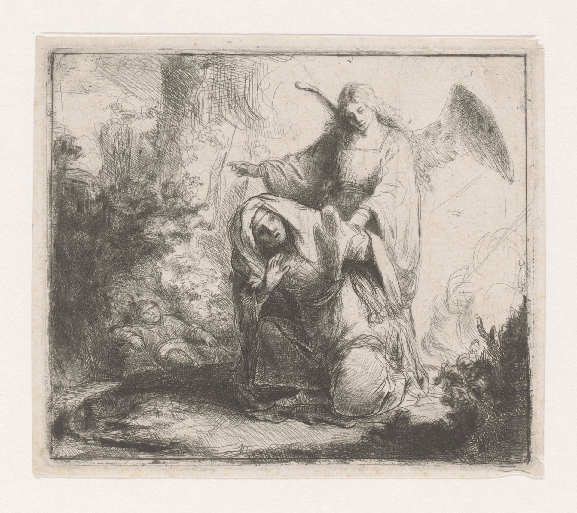 Aartsengel Michaël wijst Hagar een bron by Johann Philipp Lemke