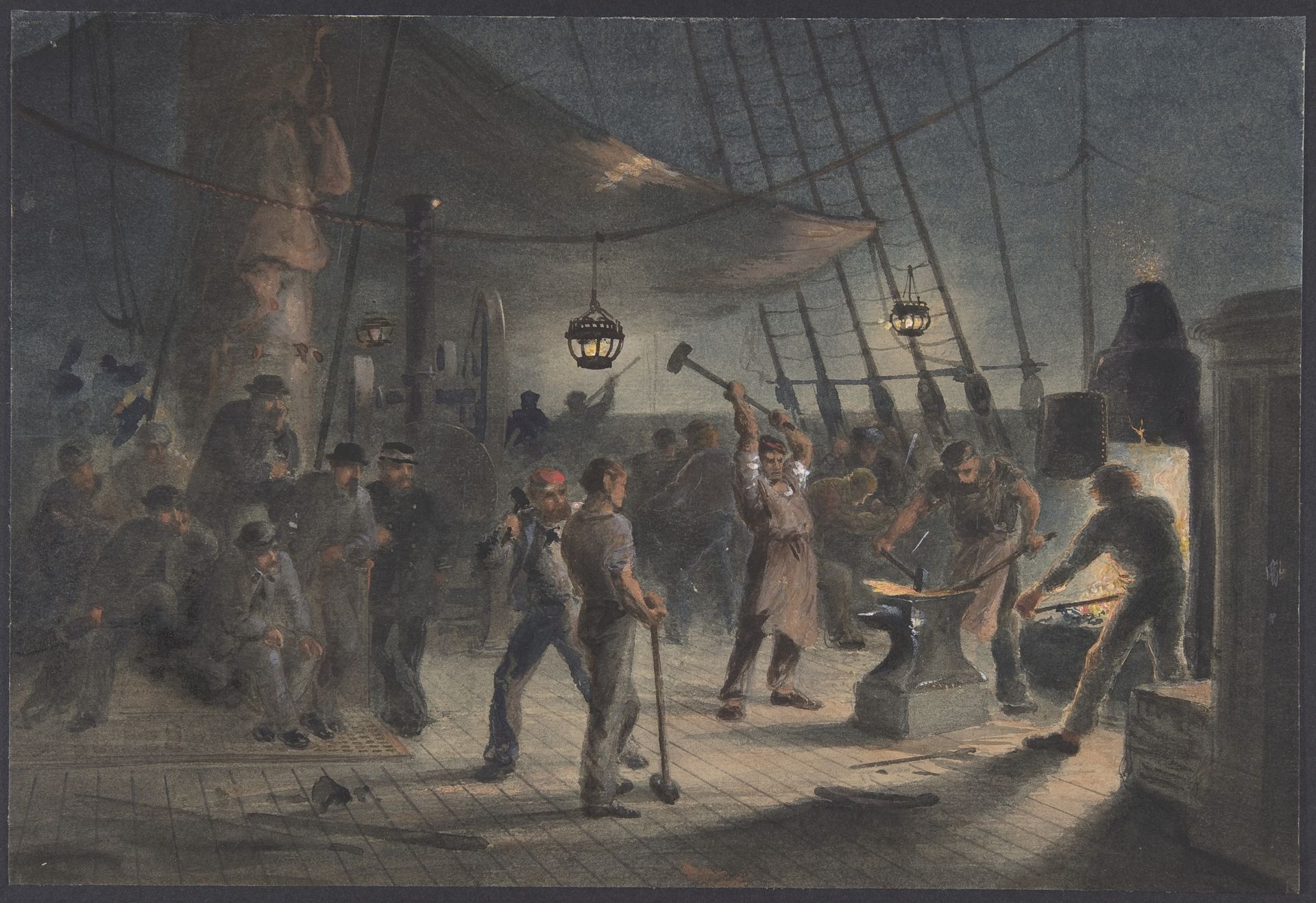 The Forge on Deck, Night of August 9th: Preparing the Iron Plating for Capstan by Robert Charles Dudley
