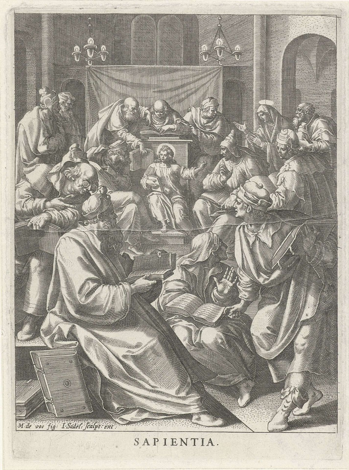 Christus te midden van de leraren: wijsheid by Johann Sadeler I