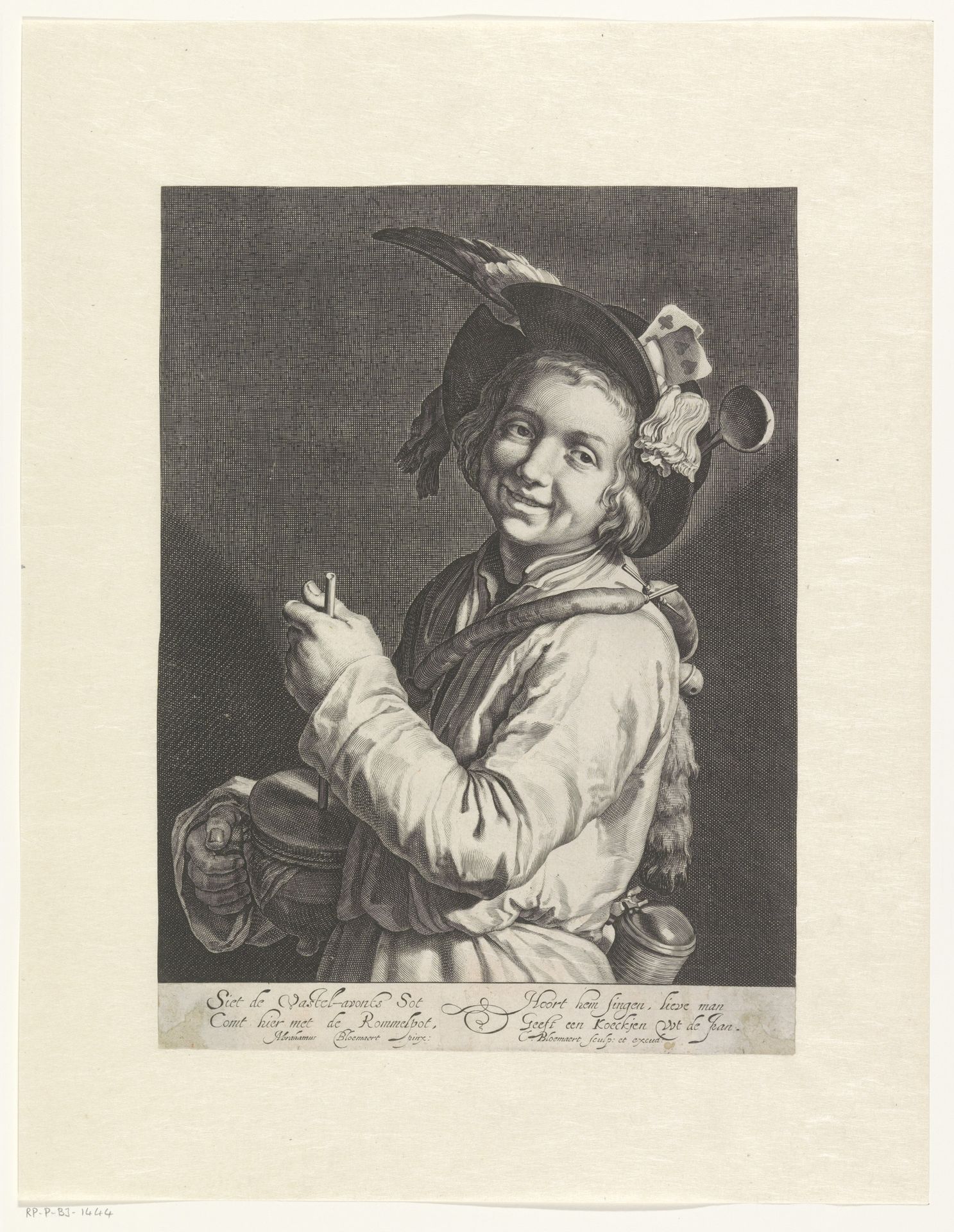 Rommelpot-speler by Cornelis Bloemaert