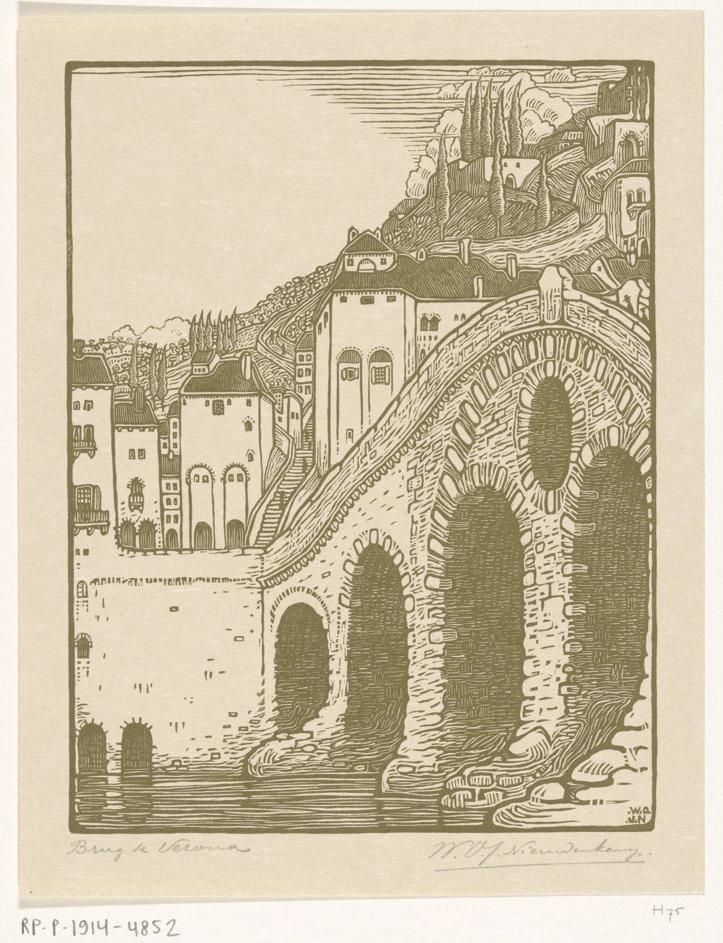 Ponte Pietra over de rivier de Adige in Verona by Wijnand Otto Jan Nieuwenkamp