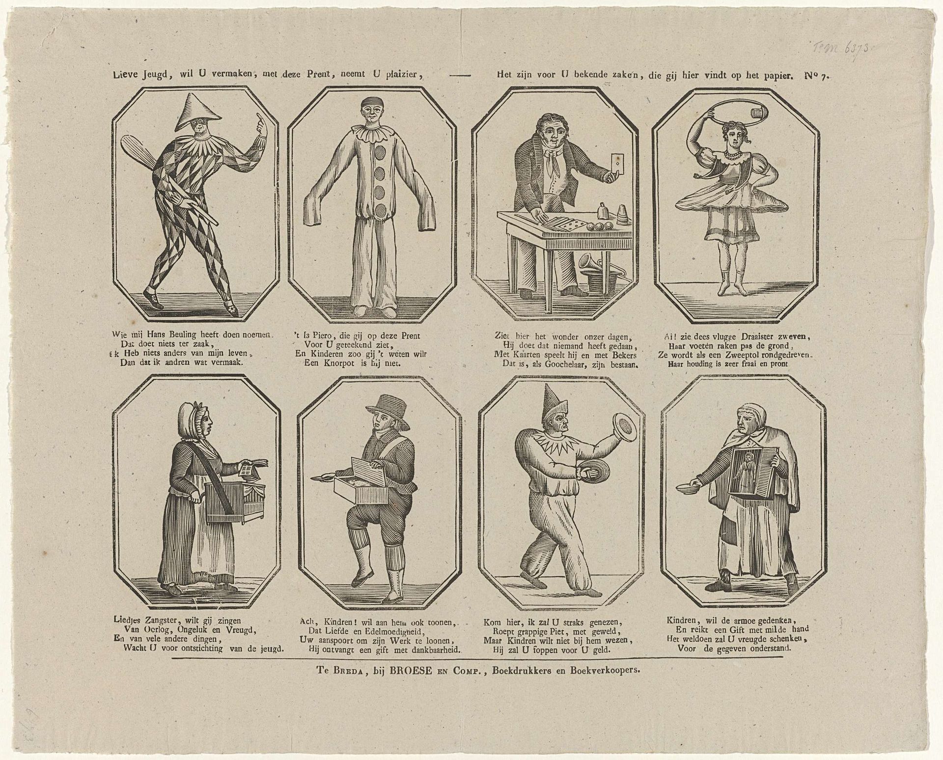 Lieve Jeugd, wil U vermaken, met deze prent, neeemt U Plaizier, / Het zijn voor U bekende zaken, die gij hier vindt op het papier by Broese & Comp.