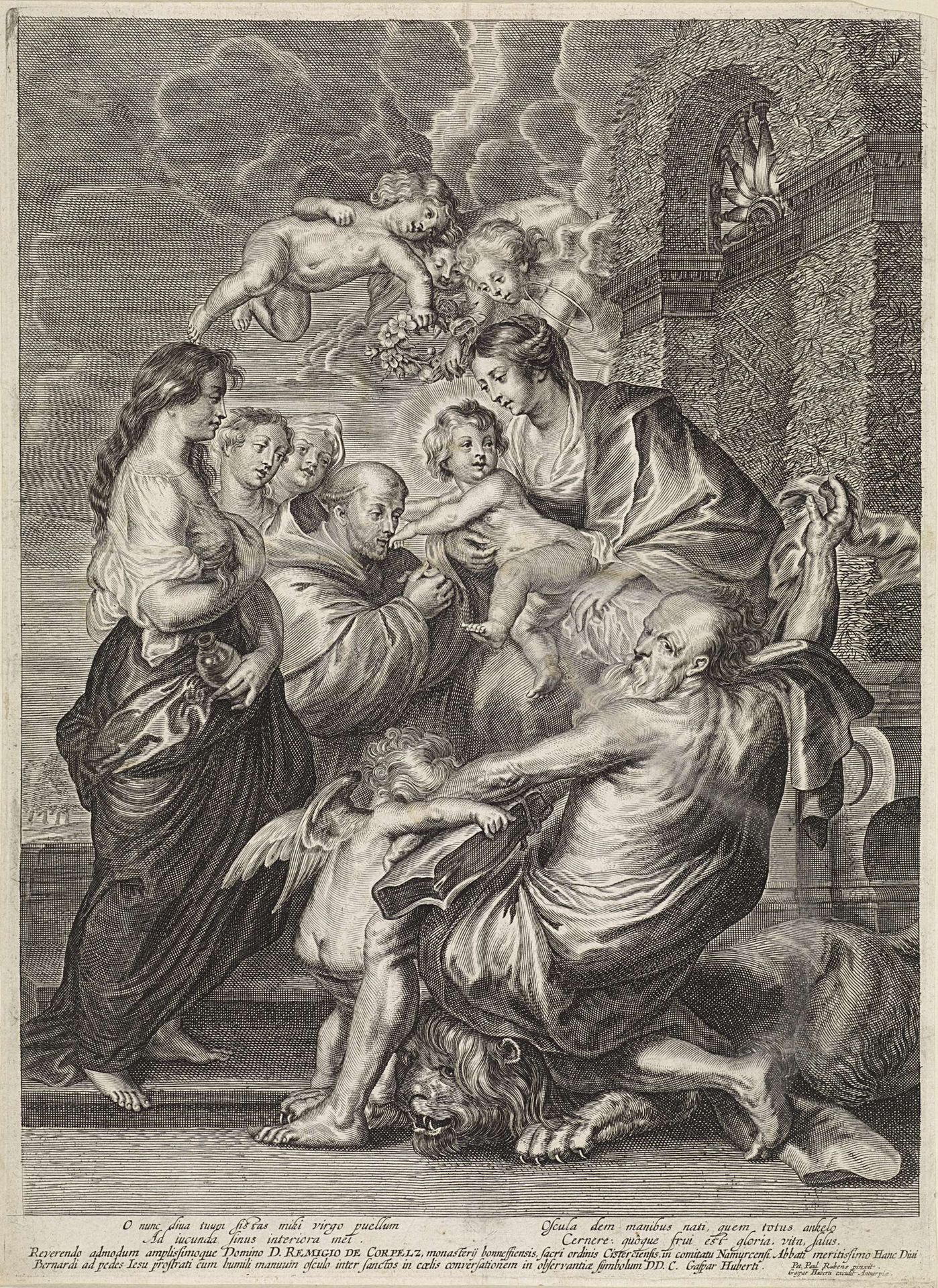 Maria met Christuskind, omringd door heiligen en engelen by Anonymous
