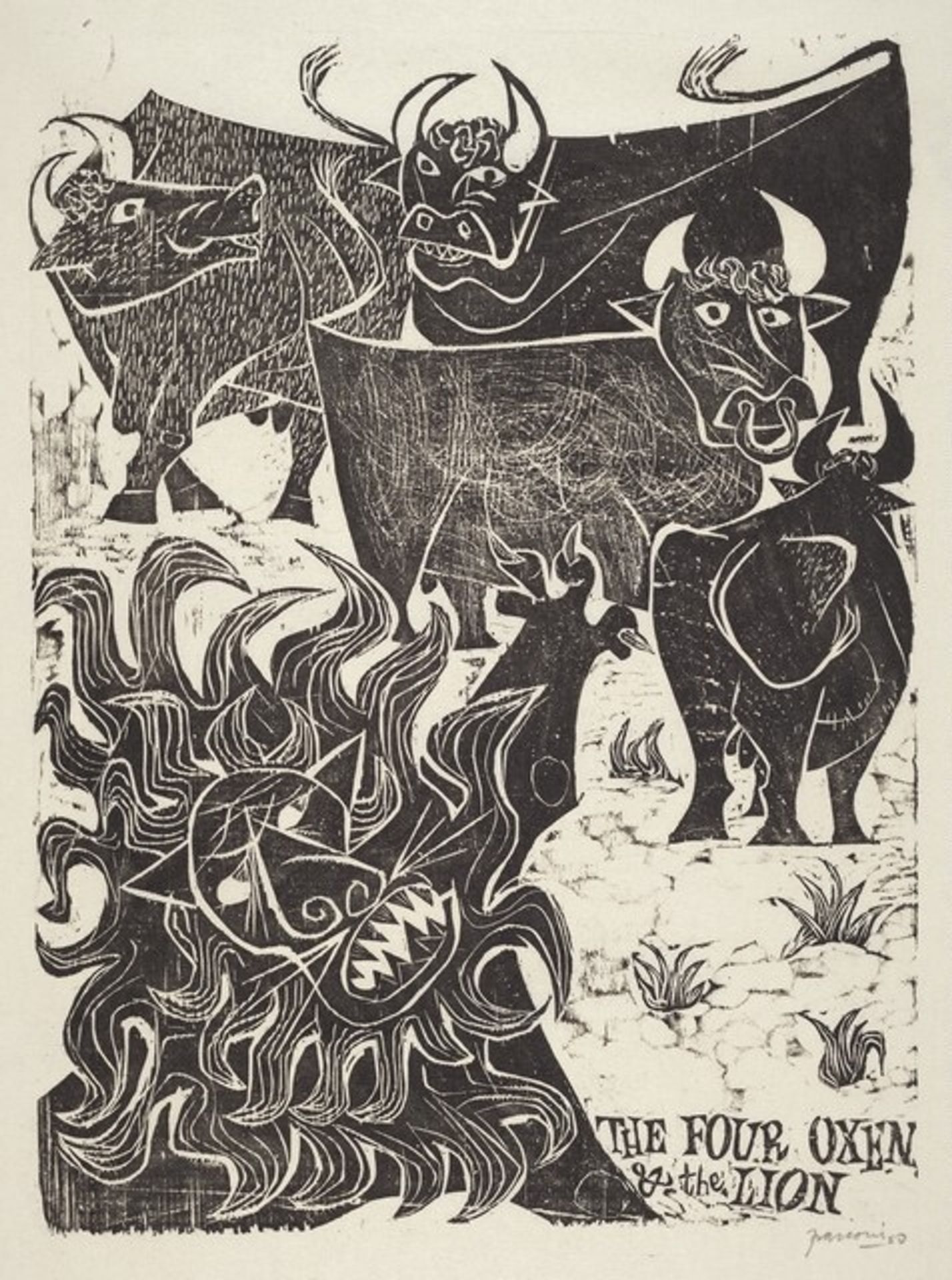 The Four Oxen and the Lion by Antonio Frasconi