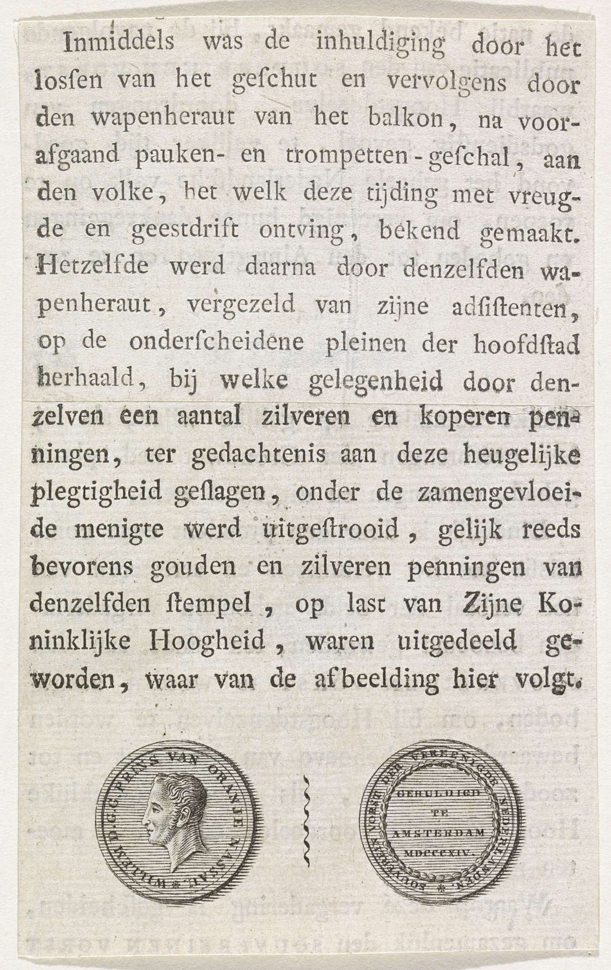 Strooipenning bij de inhuldiging van Willem Frederik, prins van Oranje als souverein vorst, 1814 by Anonymous