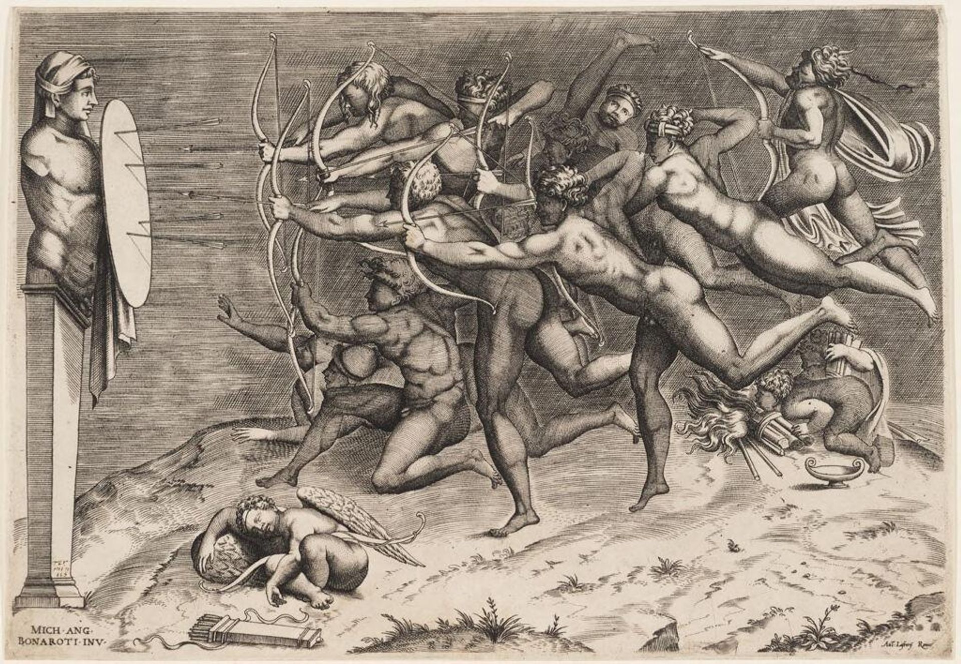 Archers Shooting at a Herm by Nicolas Beatrizet the Younger
