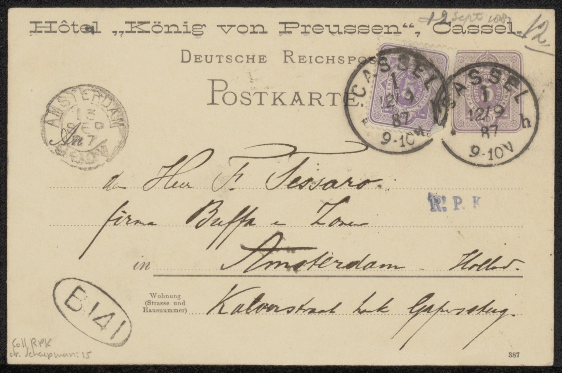 Briefkaart aan Filippo Tessaro by Herman Johannes Aloysius Maria Schaepman