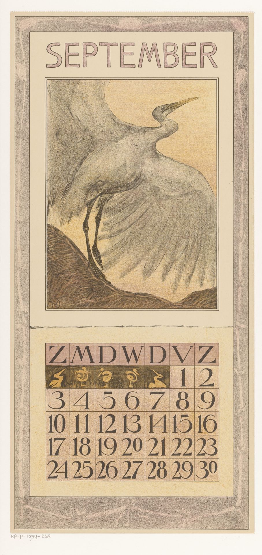 Kalenderblad september met zilverreiger by Theo van Hoytema