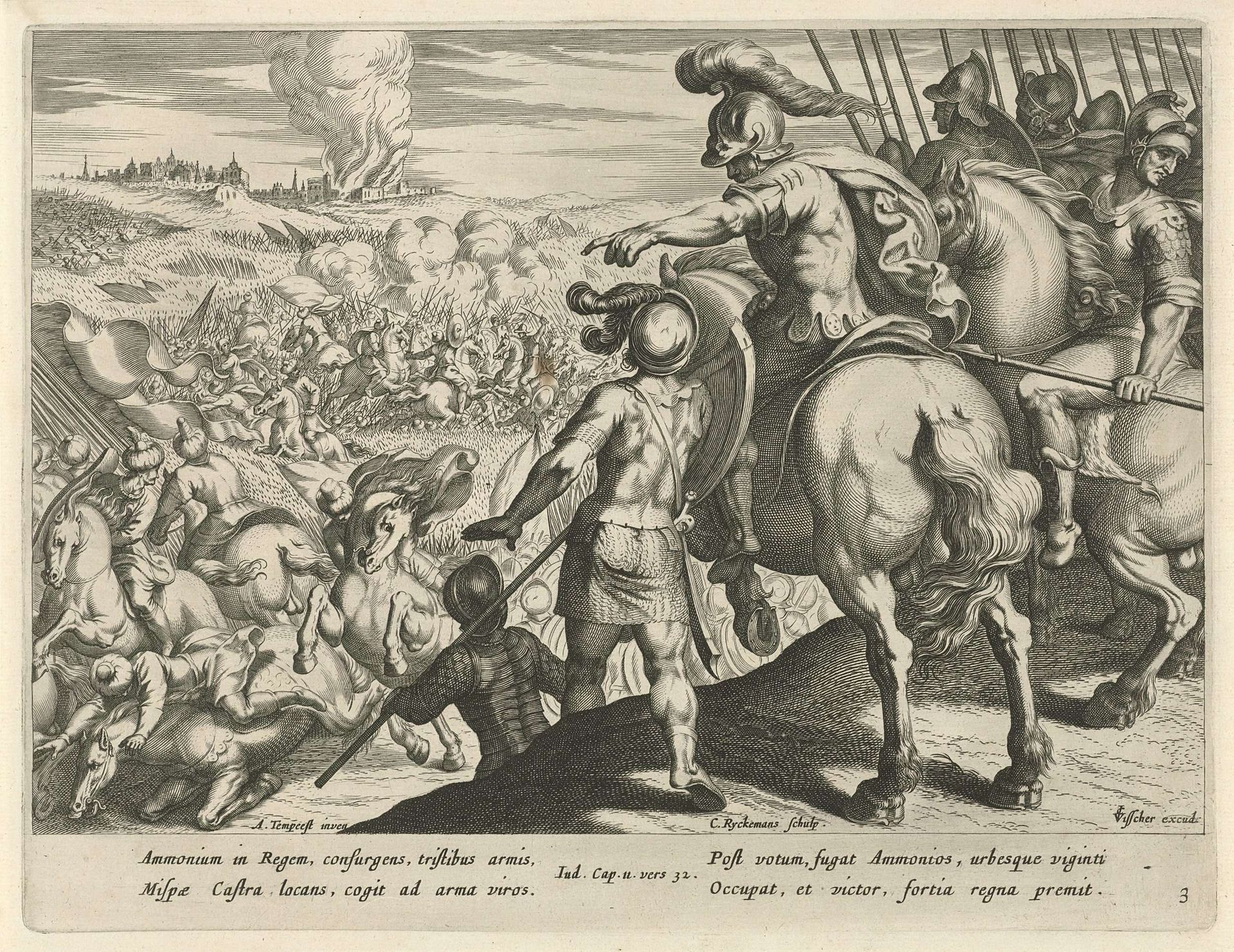 Strijd tussen Jefta's leger en de Ammonieten by Nicolaes Ryckmans