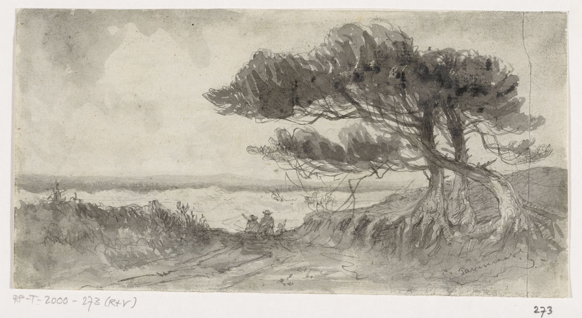 Landschap met jagers by Johannes Tavenraat