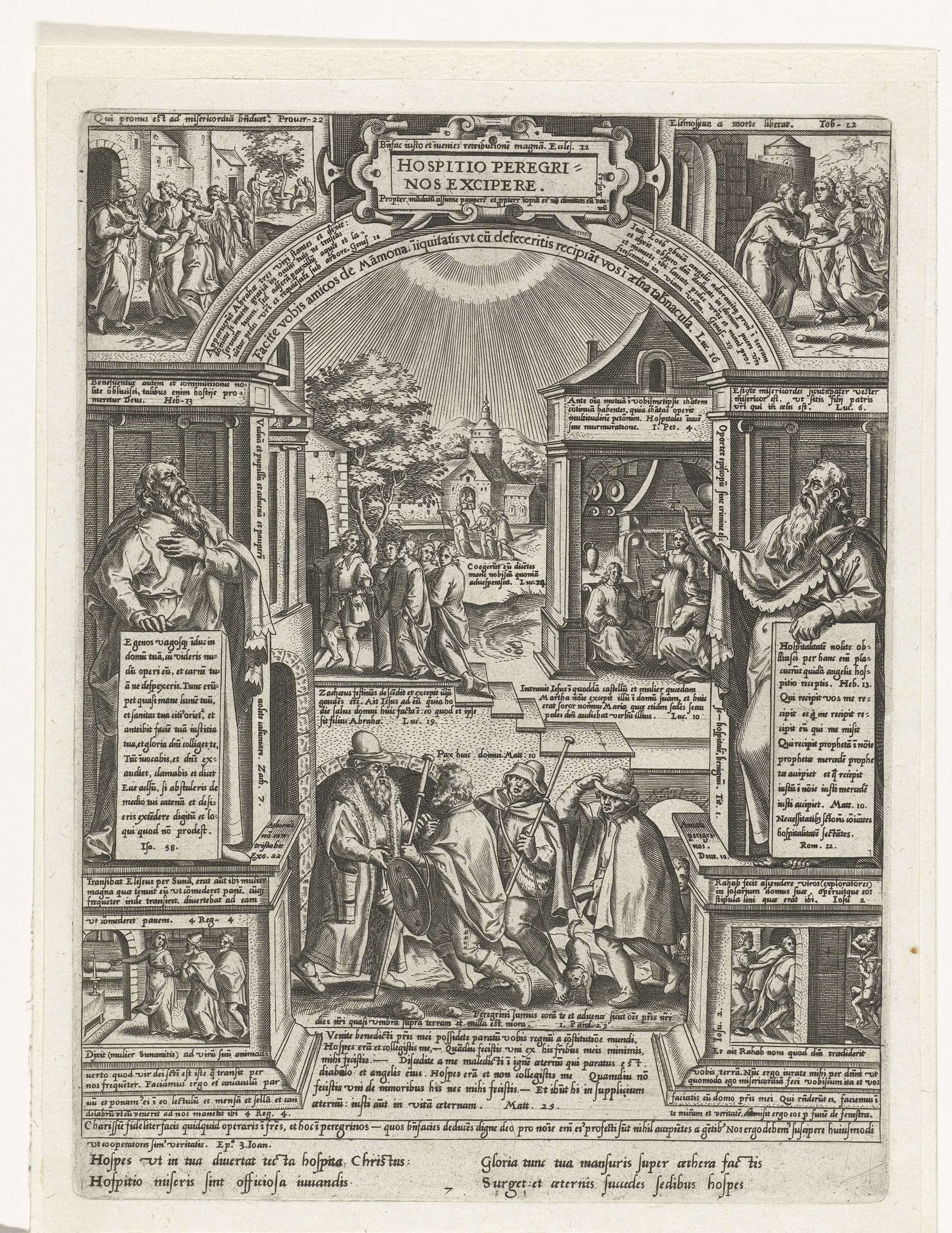 Het herbergen van vreemdelingen by Philips Galle