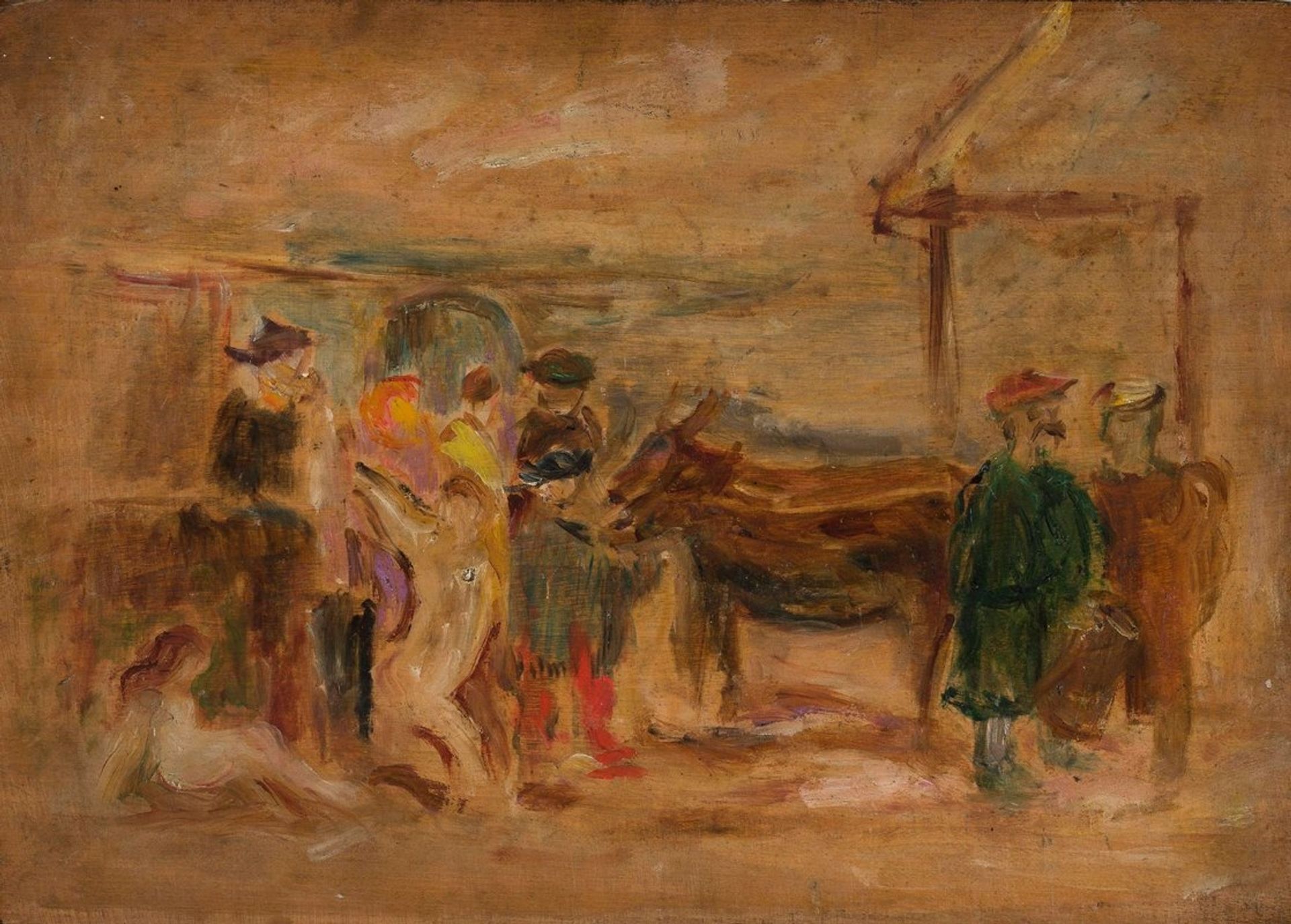 Figural scene with donkeys by Tadeusz Makowski