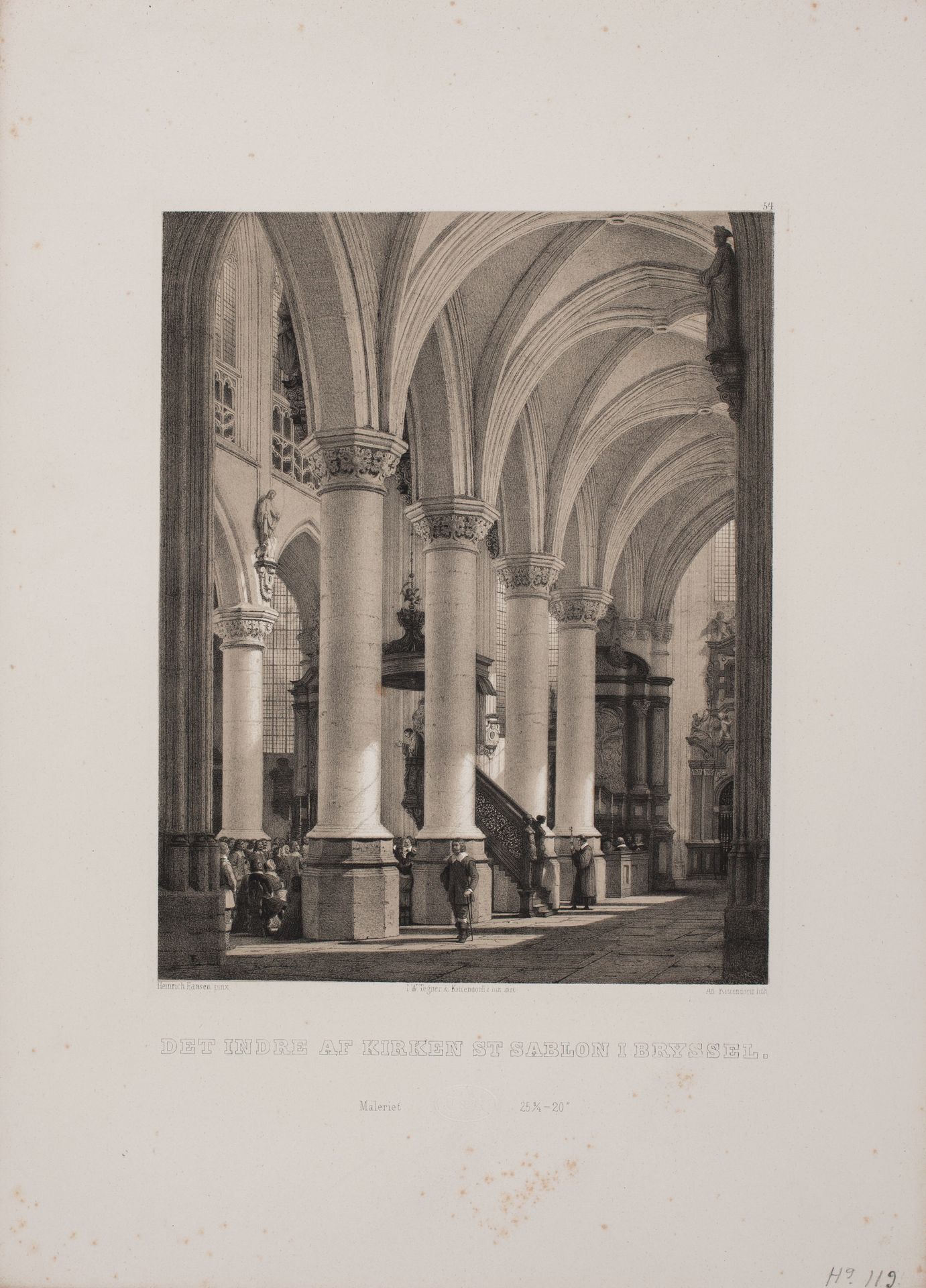 Det indre af kirken St. Sablon i Bryssel. by Adolph Kittendorff