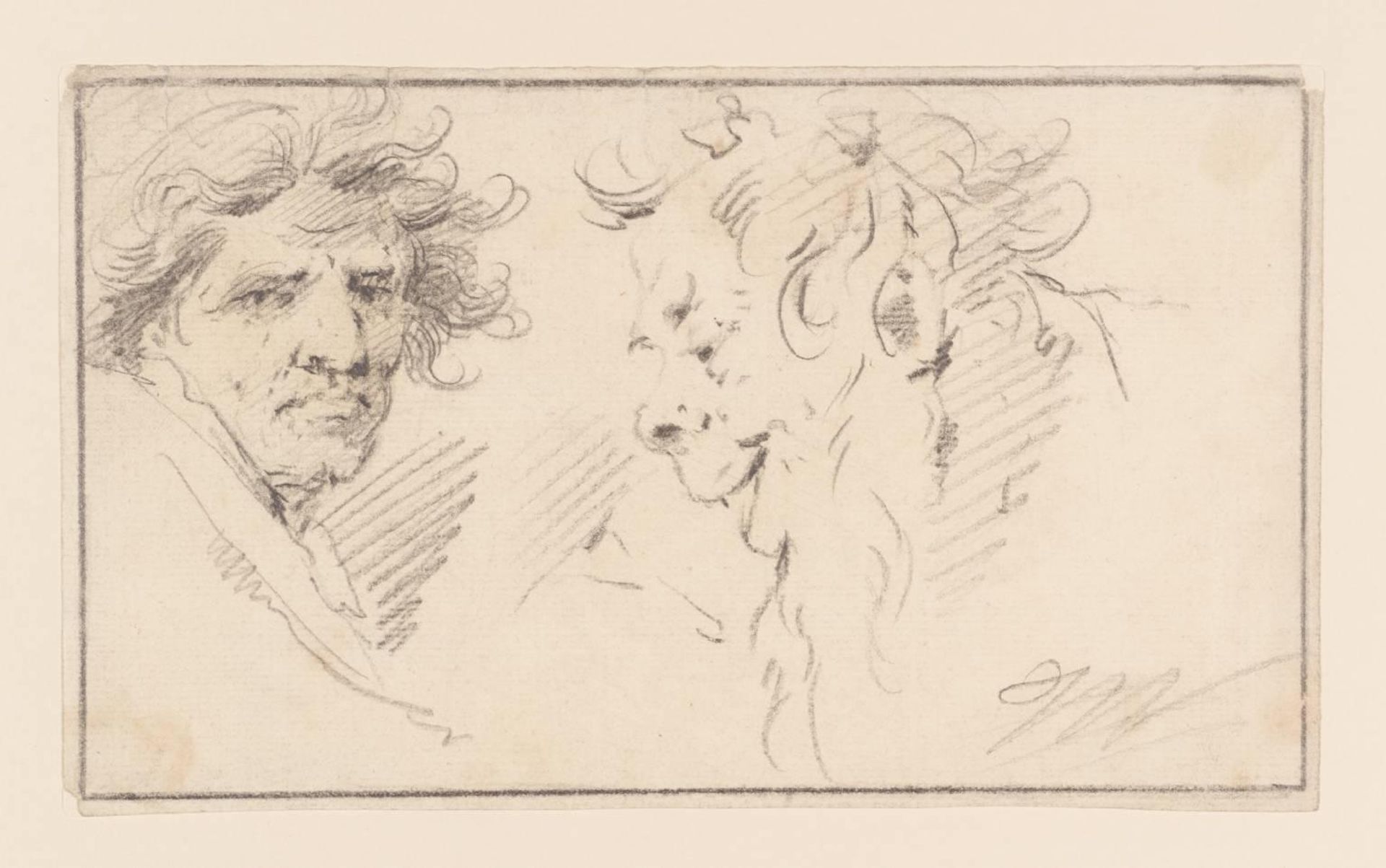 Two Heads of Men, One a Caricature by Thomas Worlidge