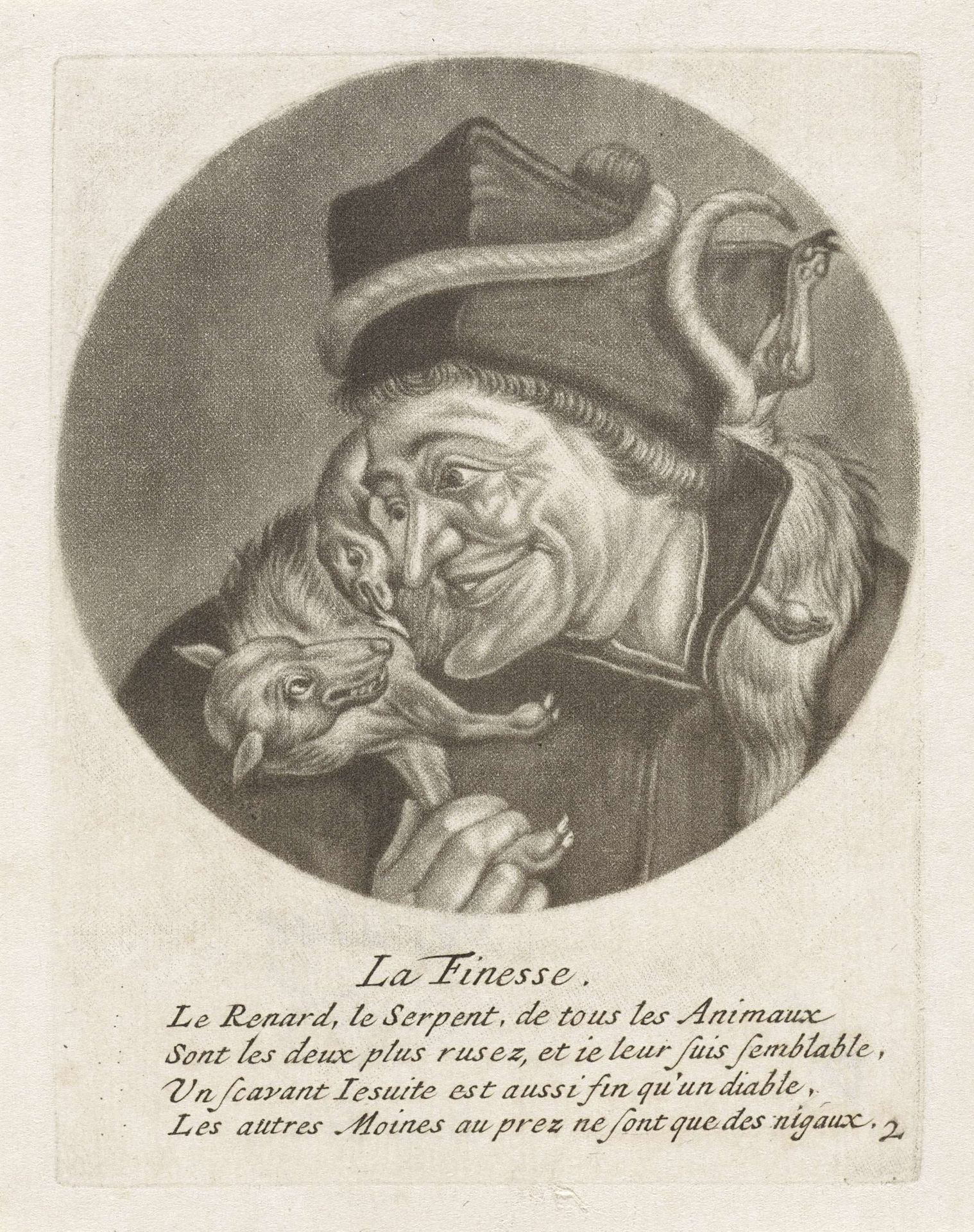 Geestelijke met een slang en een vos by Jacob Gole
